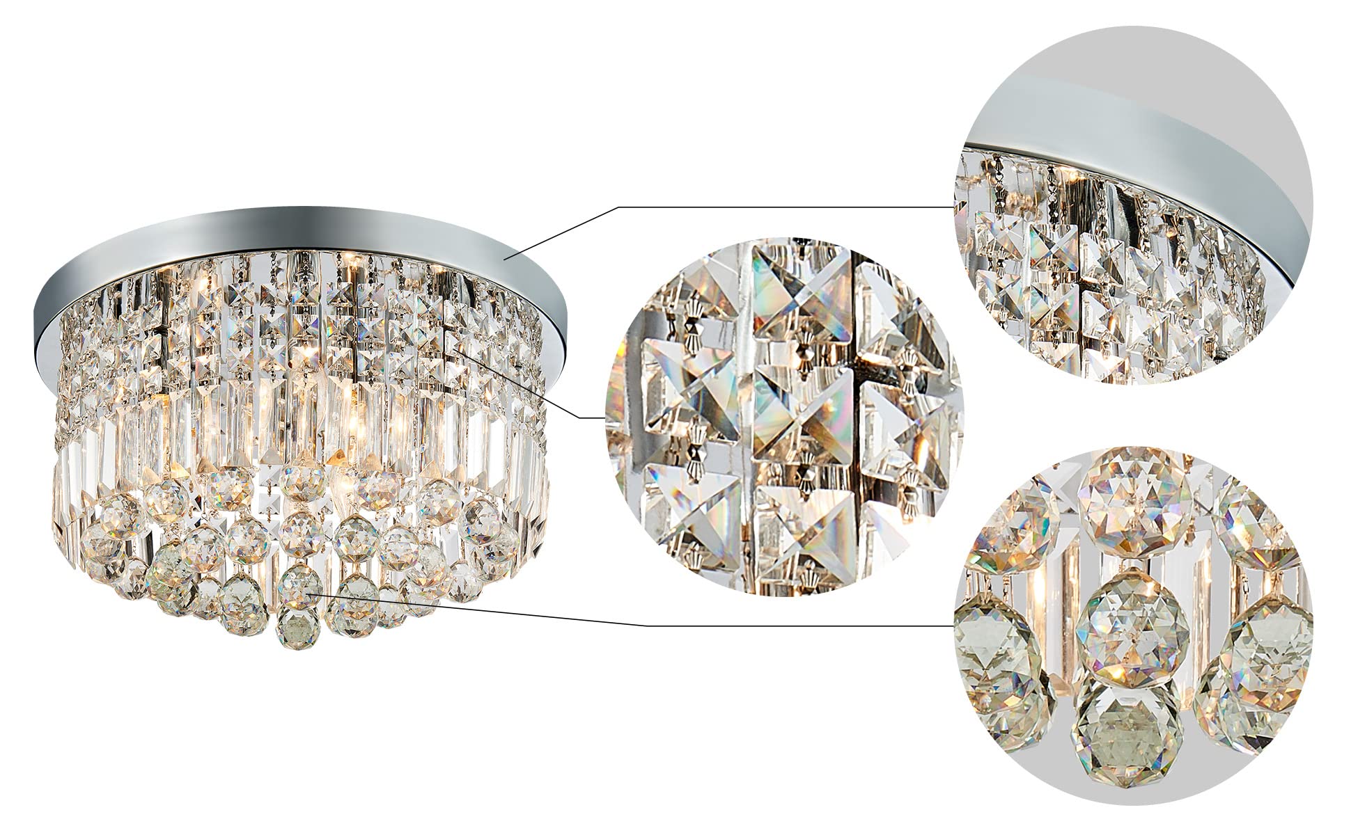 SM Saint Mossi Modern K9 Crystal Raindrop Chandelier Flush Mount LED Light, 11" Height x 20" Width, Requires 9 E12 LED Bulbs
