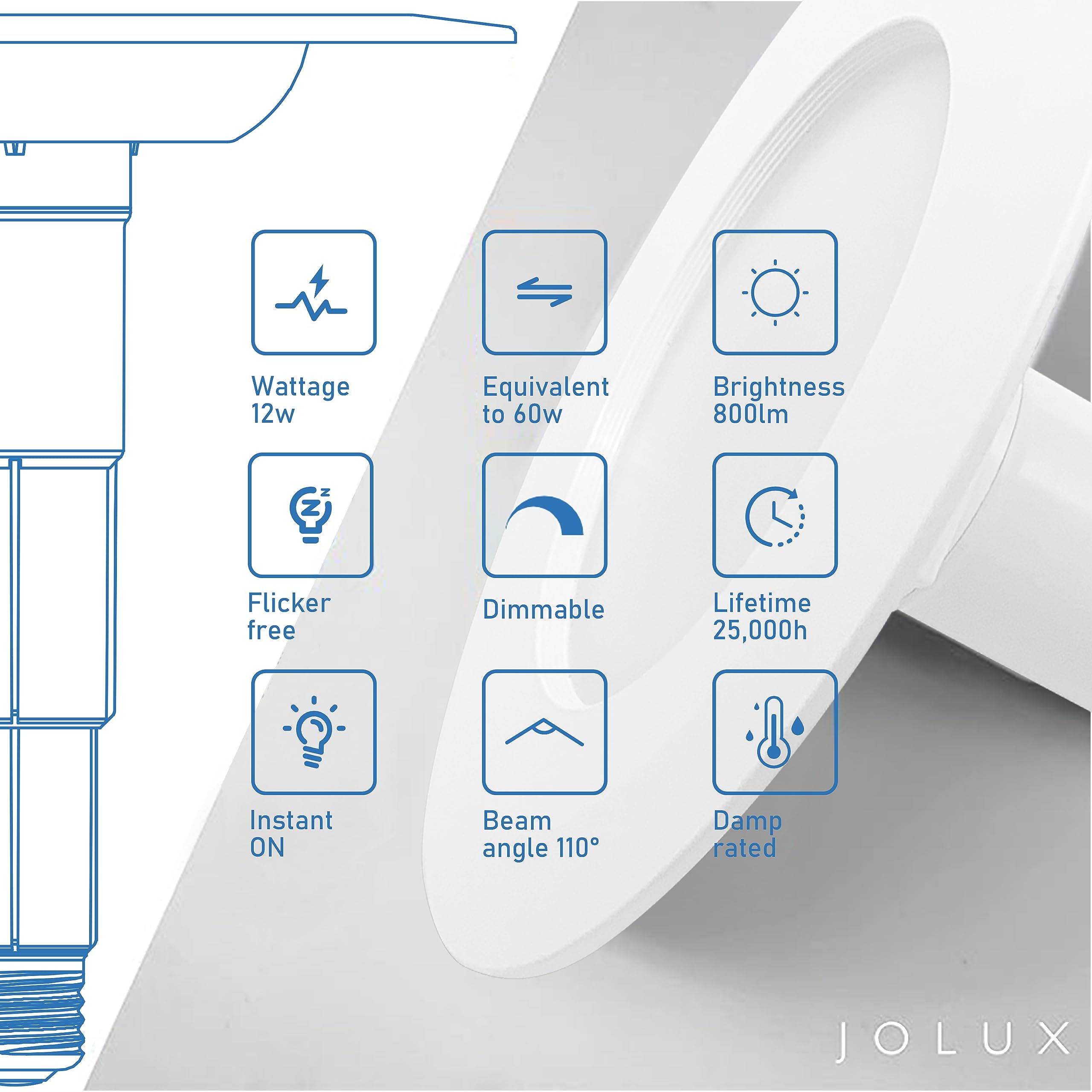 Jolux 4-Pack 5/6" LED Can Lights, 12W=60W, 5000K Daylight, Dimmable, ETL Damp Rated, Model RN675
