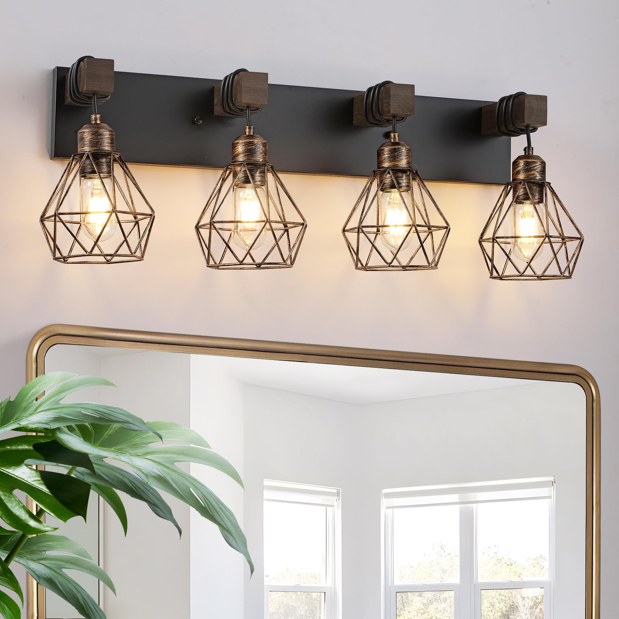 maesta Farmhouse Bathroom Vanity Light Fixtures, 4-Light Metal Sconces, Black Gold, Model MA022-4