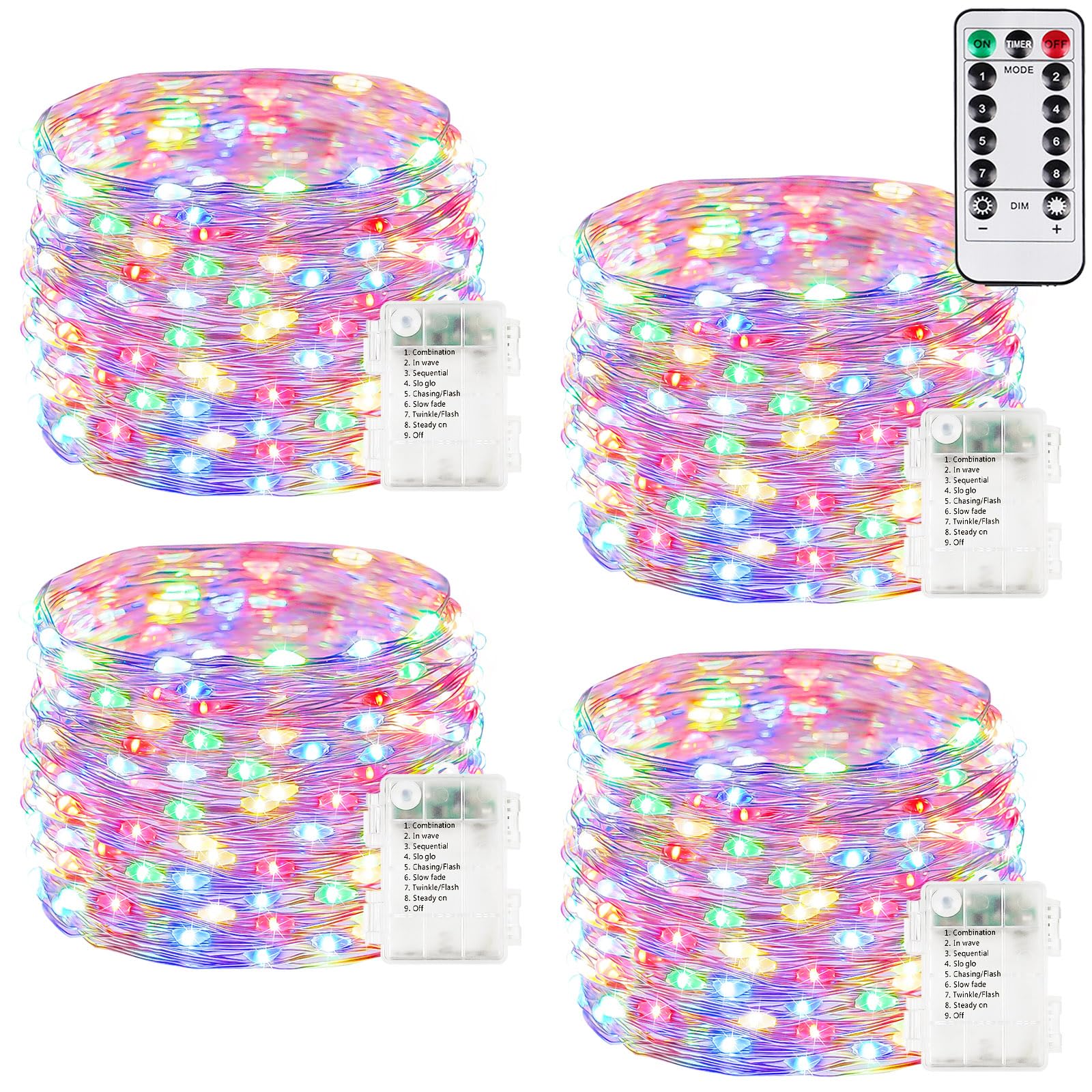 BHCLIGHT 80Ft 240LED Fairy Lights, Battery Operated, Waterproof, Remote Control, Multicolor, 4 Pack