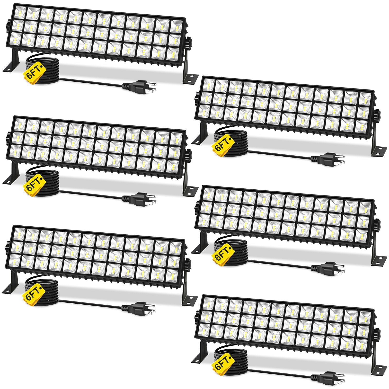 YQNLIFA 6 Pack 100W LED Shop Lights, 11000LM 6000K Plug in Garage Light with 6FT Power Cord, IP66 Waterproof Work Light for Gara