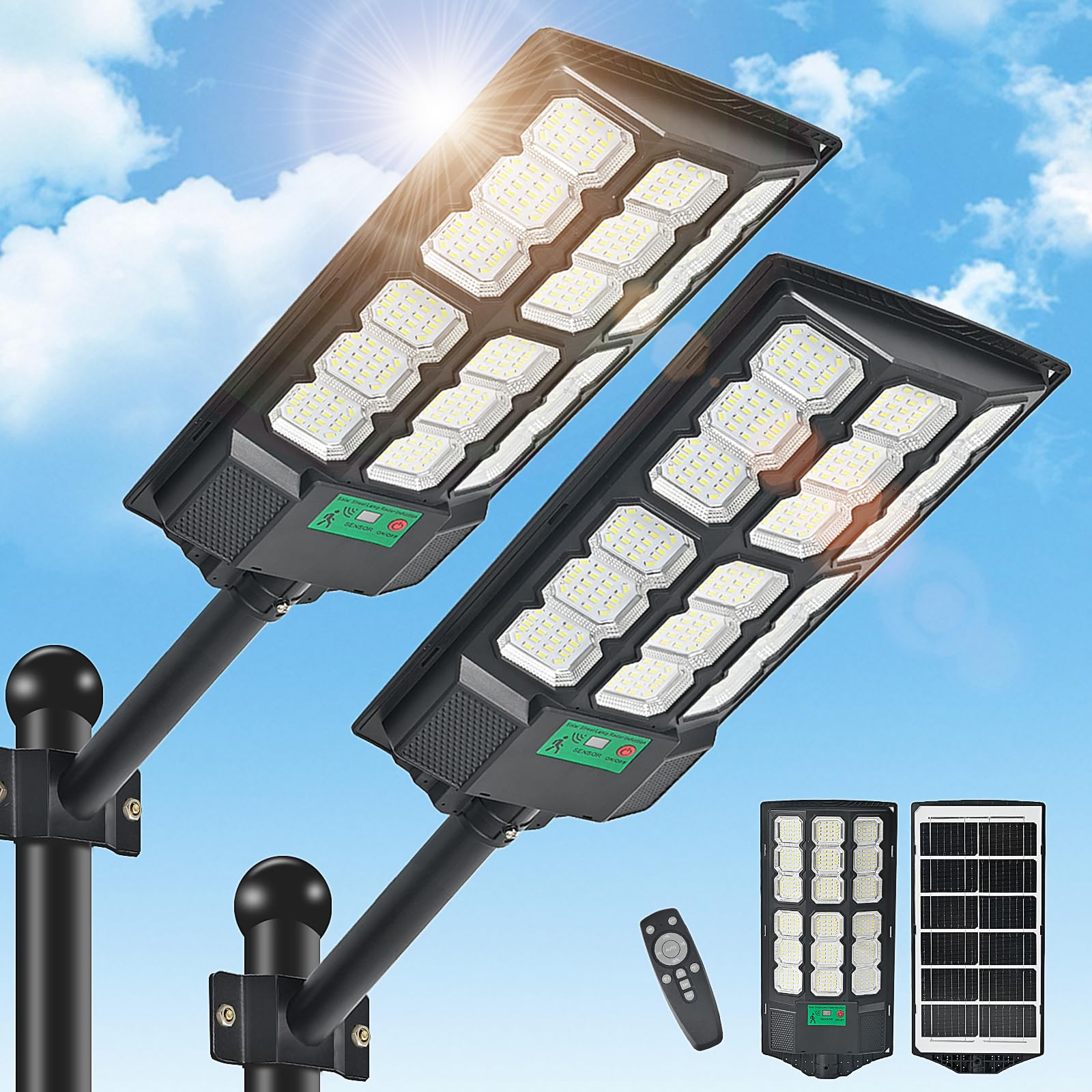 2025 New Solar Street Lights Outdoor Waterproof 6500K 20000LM 5730 LEDs Solar Parking Lot Lights Dusk to Dawn Solar Flood Light 