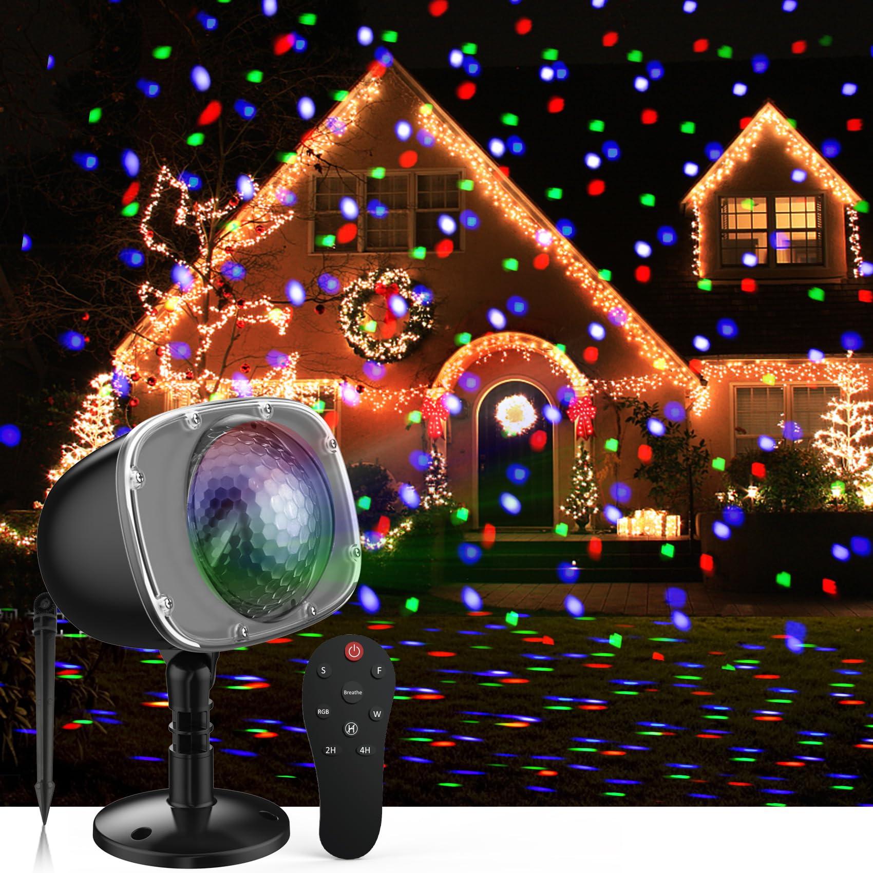 Christmas Projector Lights Outdoor,15 Colors Rotating Falling Snow Projection with Remote for Xmas Moving Points Landscape Light