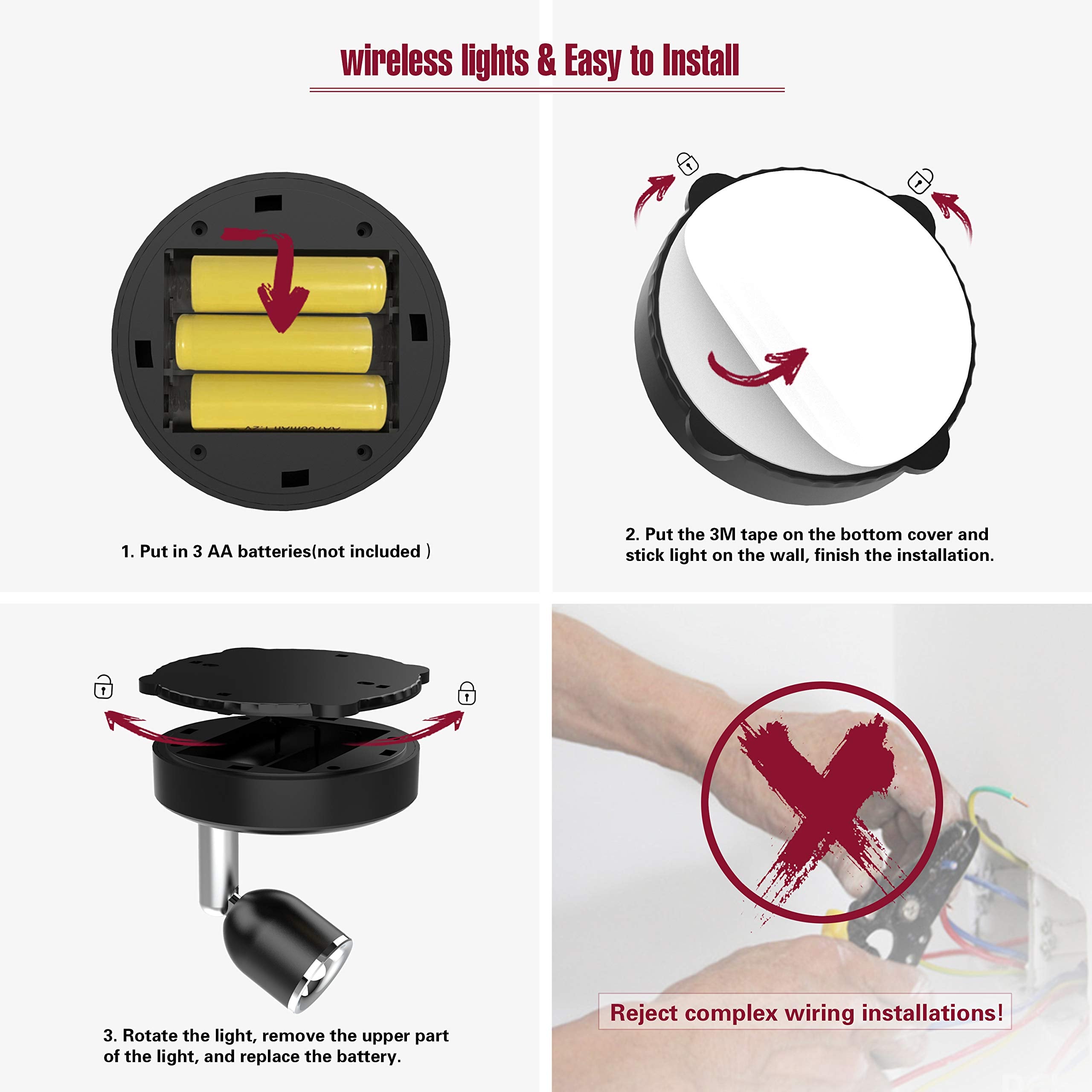 Amries Led Spotlight - Battery Operated, Dimmable Accent Lighting With Remote Control, Black