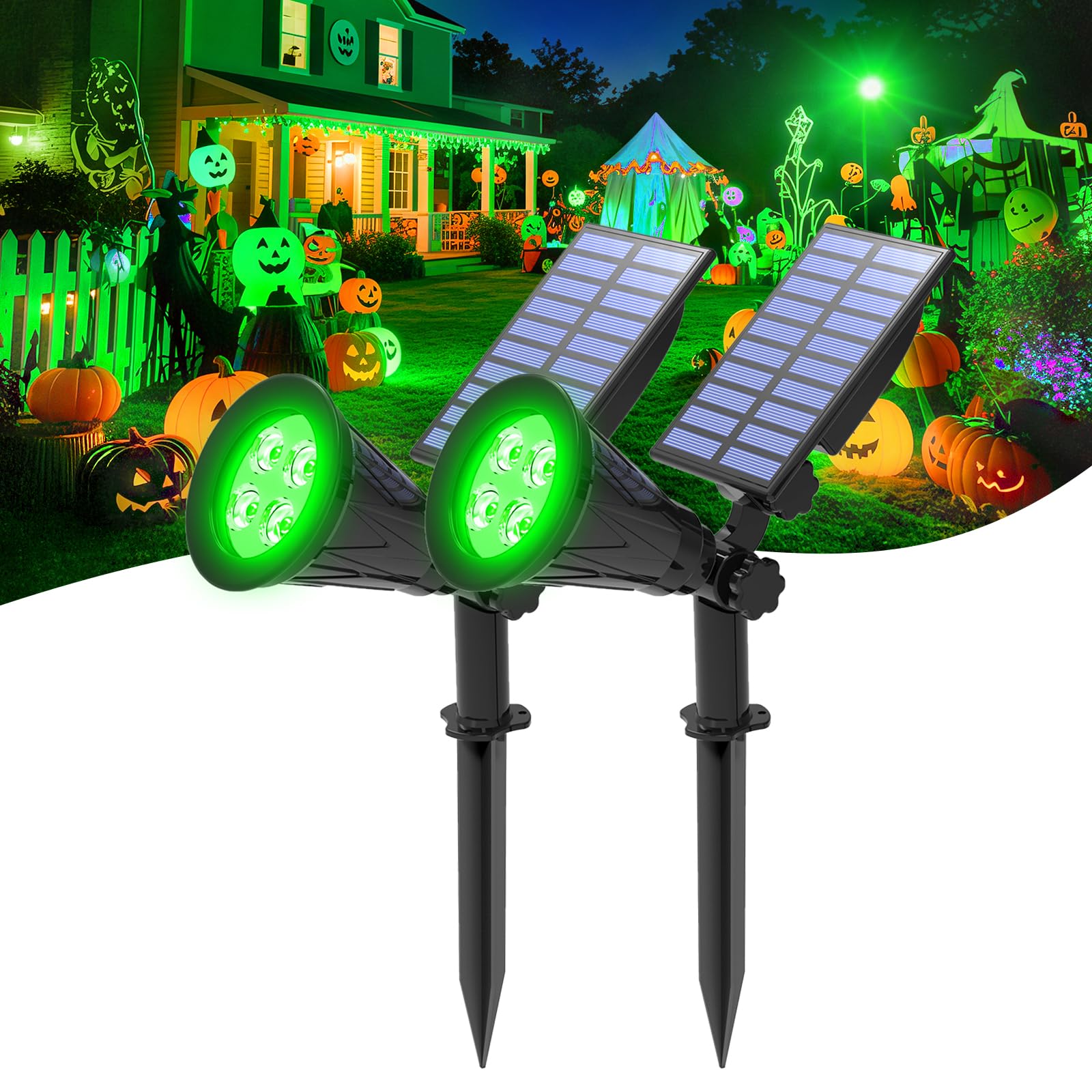 T-SUNUS Solar Spotlight - Green, IP65 Waterproof, Auto-on/Off, 2 Pack, Model G102 for Outdoor Landscape Lighting