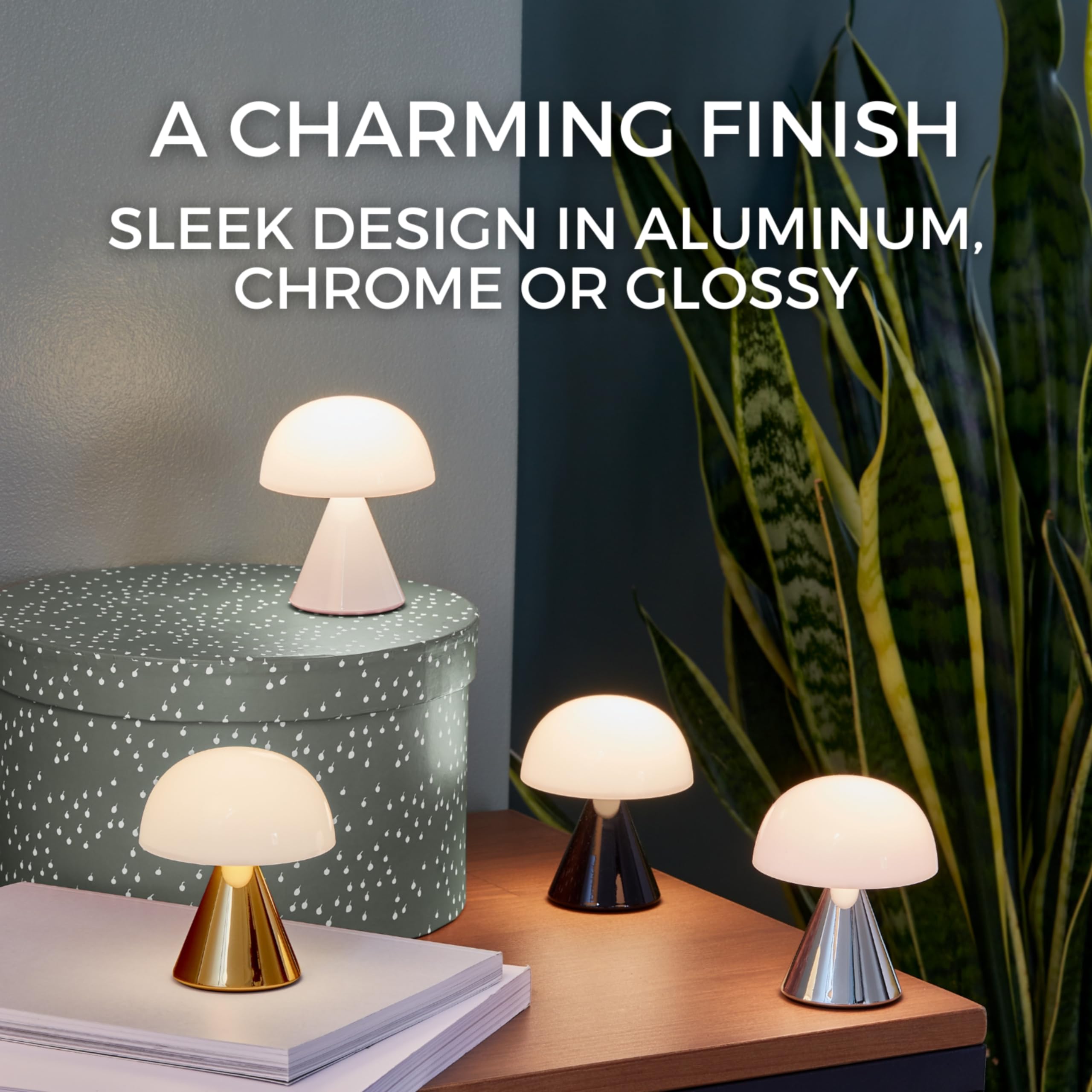 Lexon Mina Small Mushroom Lamp - LED Portable Bedside Light for Bedrooms, Kids & Nursery - Rechargeable with 12h Autonomy & Memo