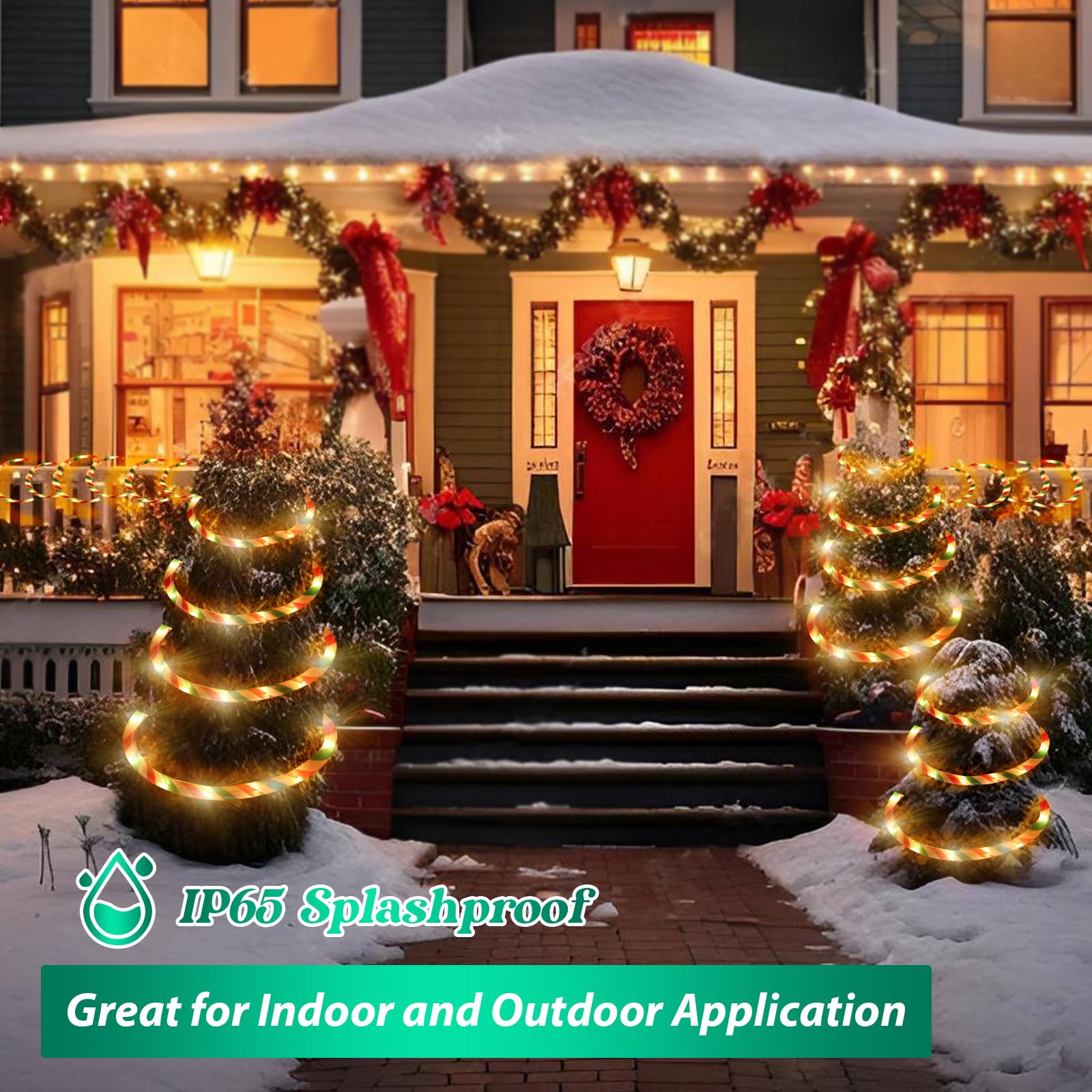 Vigdur Christmas Candy Cane Lights - 18Ft Led Candy Cane Rope Lights Outdoor Waterproof Decorative Christmas Lights For Holiday