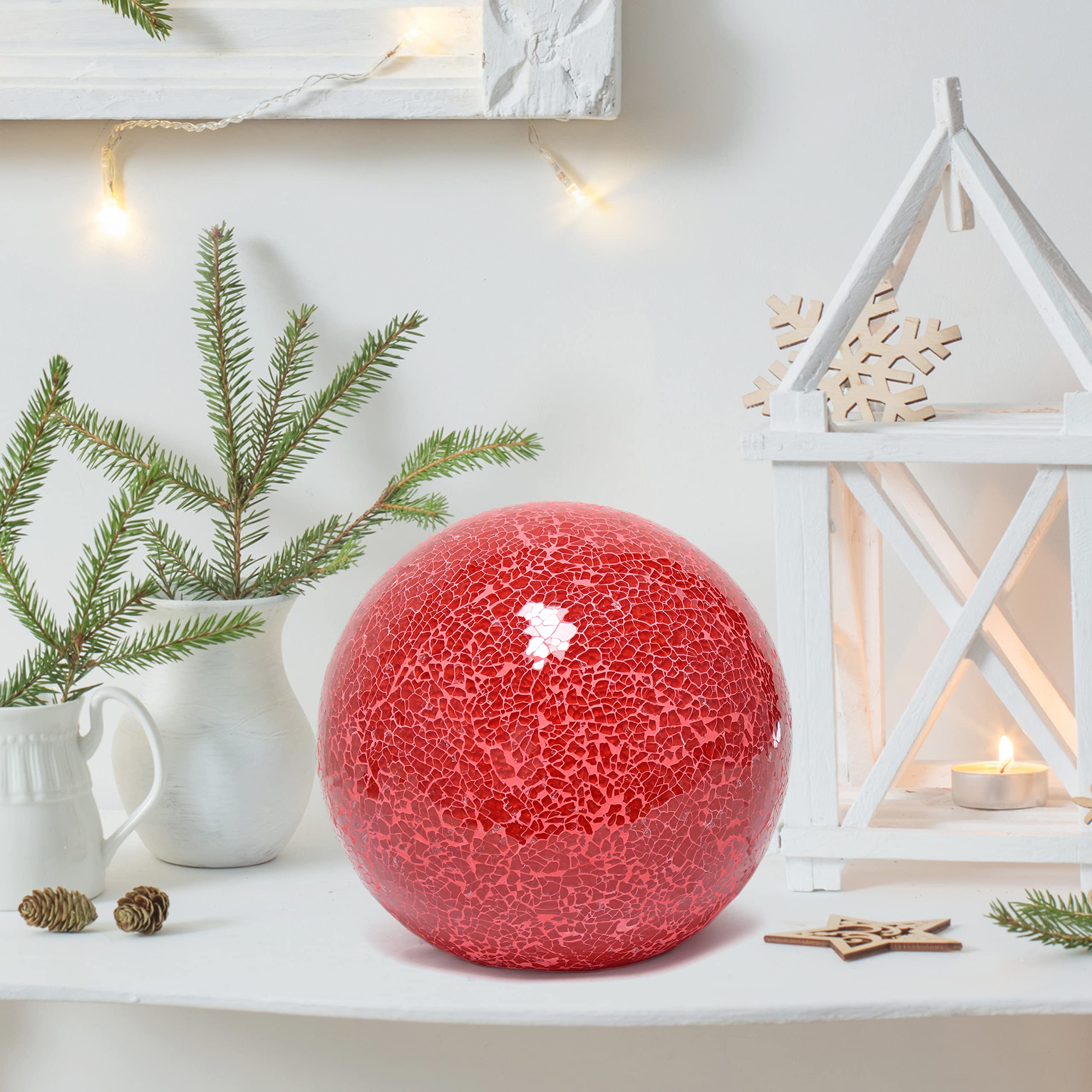 Simple Designs LT3302-RED Mosaic Stone Ball Table Lamp, Ceramic, 8inL x 8inW x 7.75inH, Red