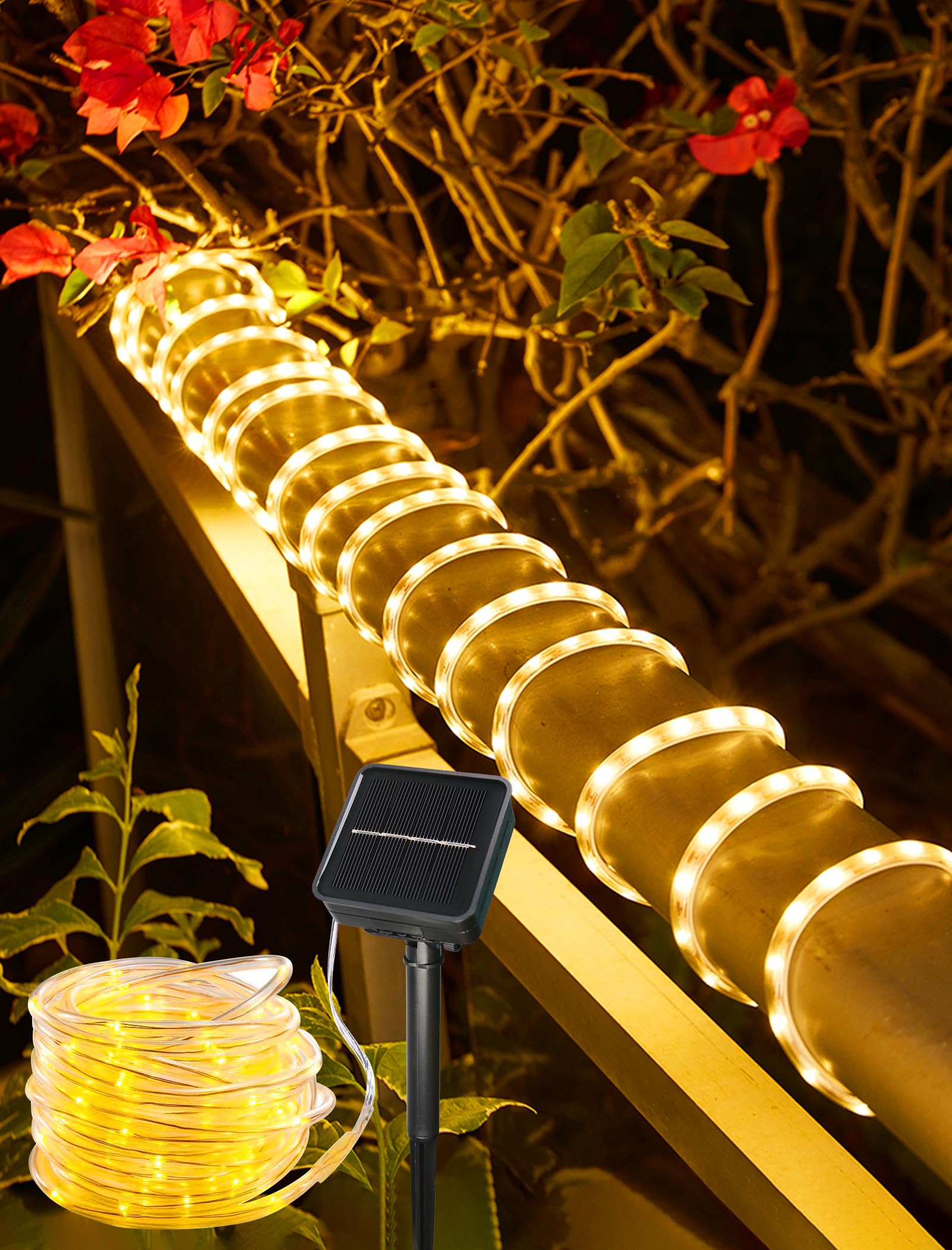 KerKoor Solar Lights Outdoor - 100 LED Fairy String Lights, Waterproof, 1 Pack, Warm White, Model 2024154202100