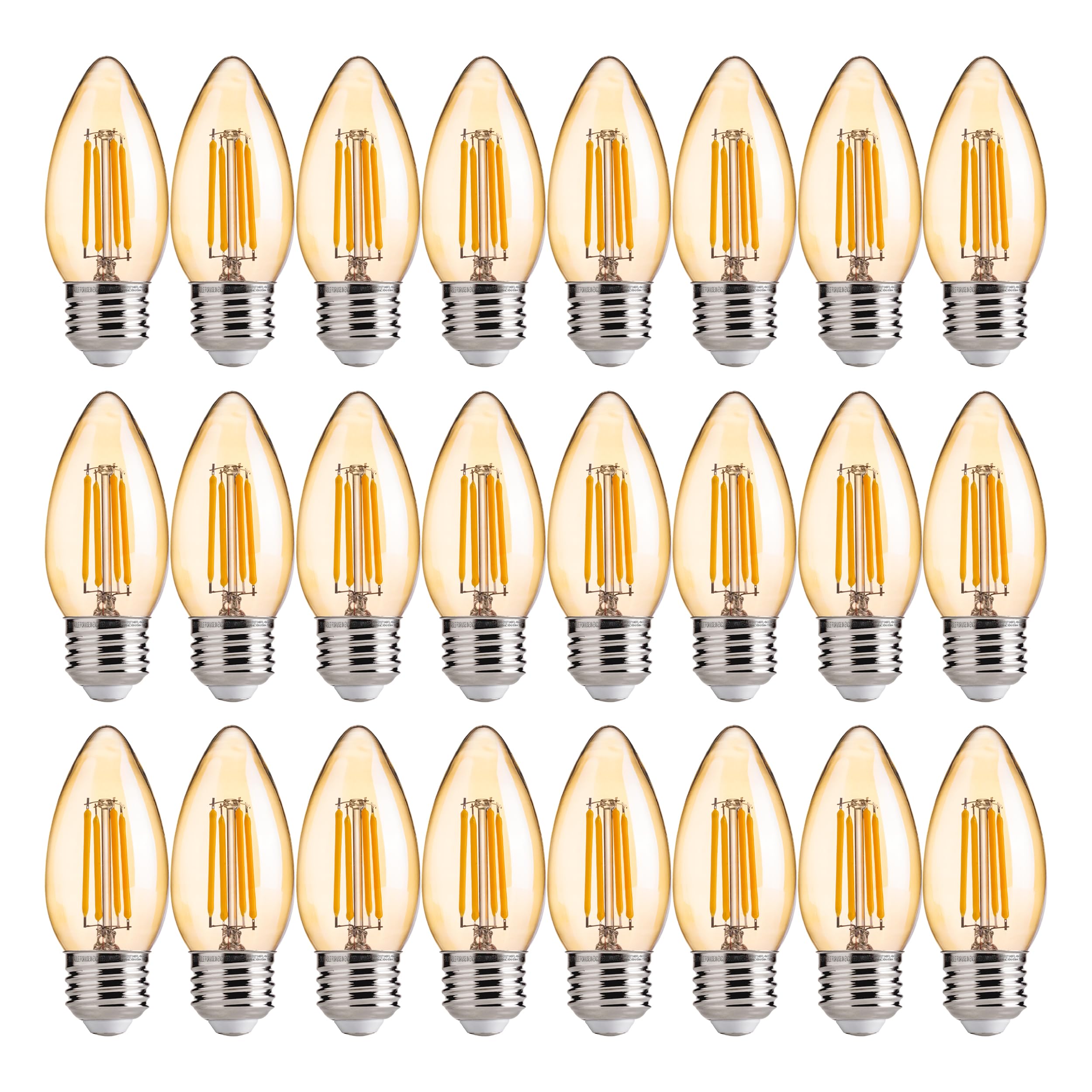 Flsnt 40W Equivalent Led Chandelier Light Bulbs, Dimmable Amber Led B11 E26 Candelabra Base Bulbs, 2200K Warm White, 330Lm, 24 Pack