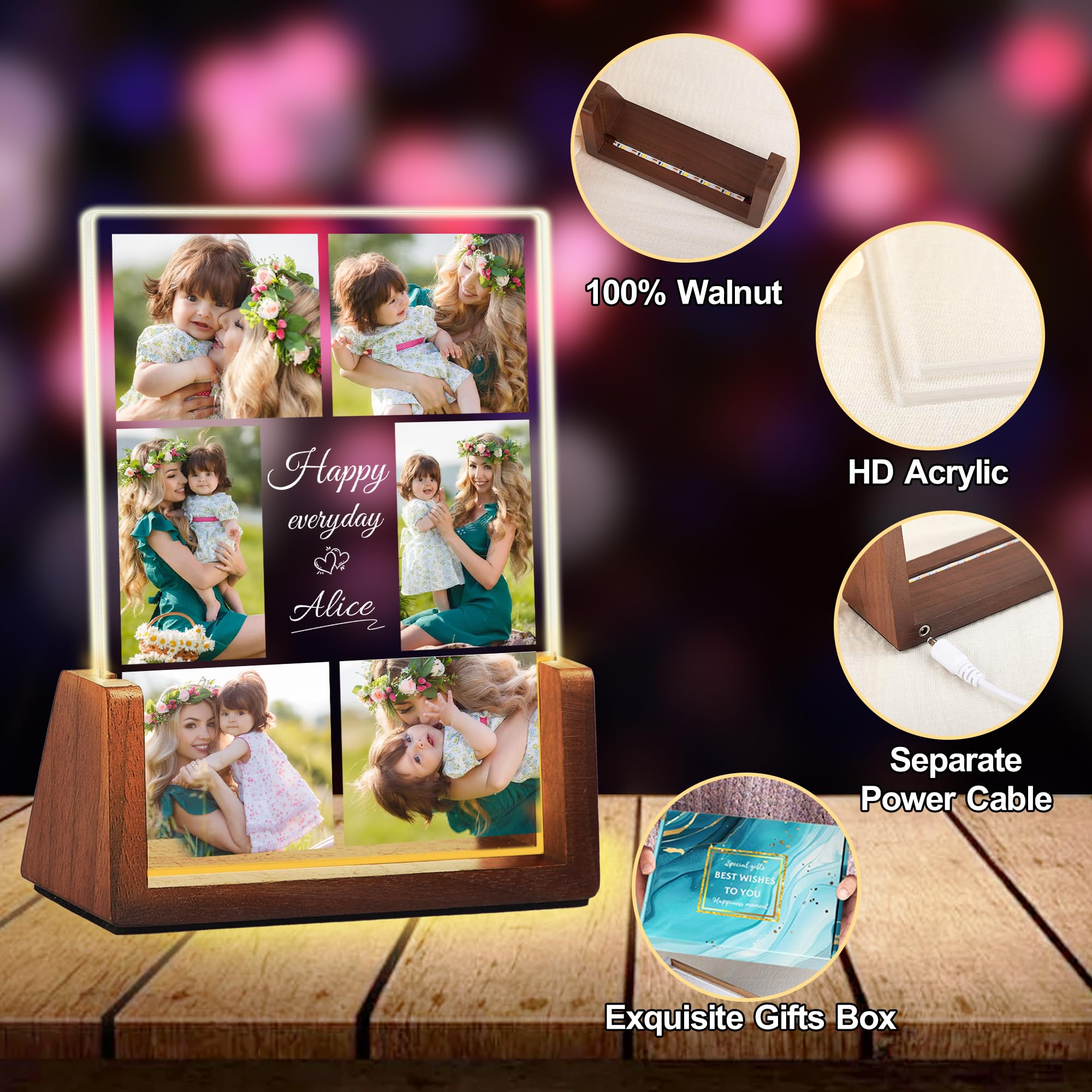 Maiwell Personalized Mothers Day Birthday Gifts For Mom Grandma Wife  Customized Mom Christmas Gifts From Daughter Son Husband  Acrylic Led Night Light Picture Frame With Photo Custom Gift For Women