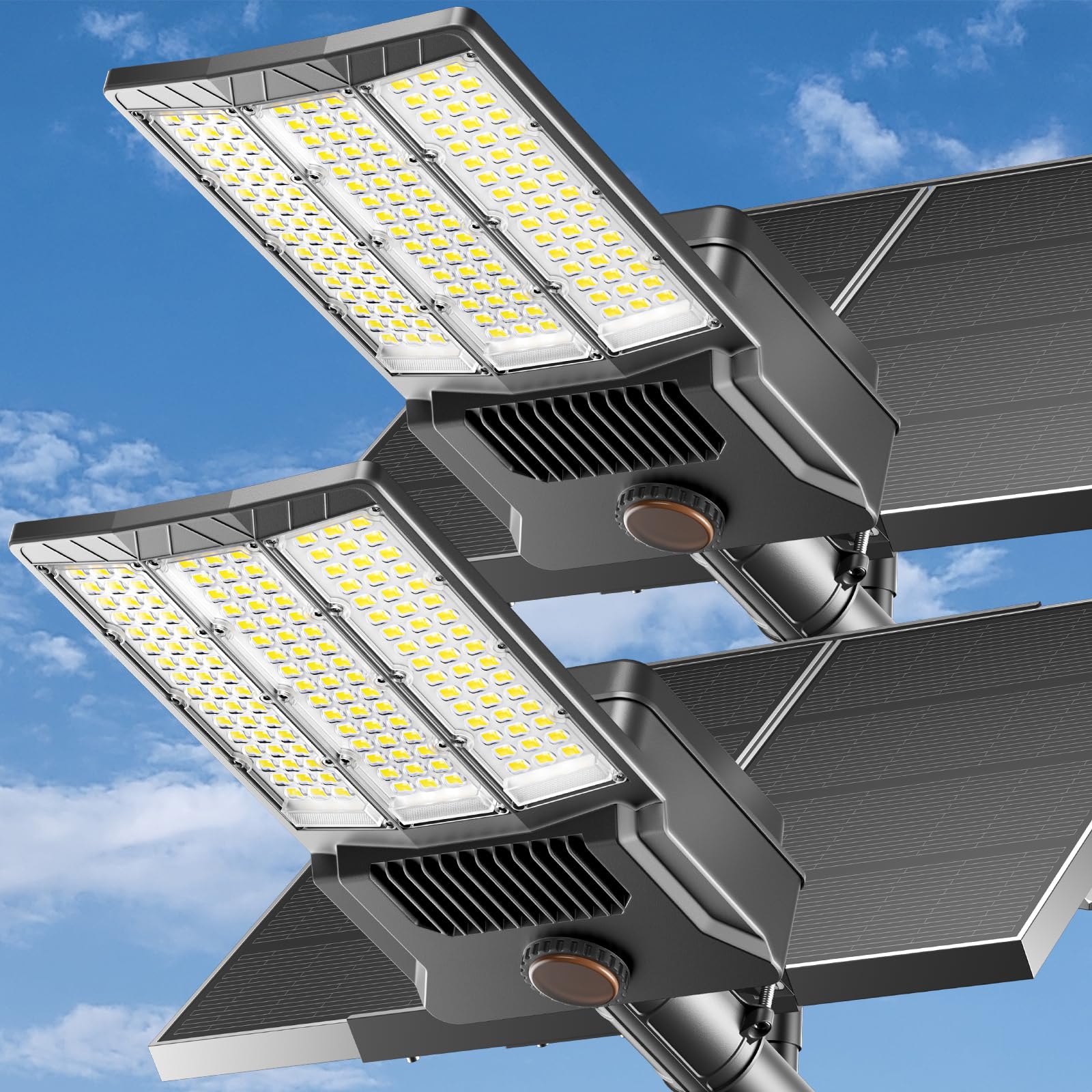 Adewalk 12000W Solar Street Light with Dual Solar Panels, Commercial Grade Parking Lot Lights with Large LEDs, Flood Lights Outd
