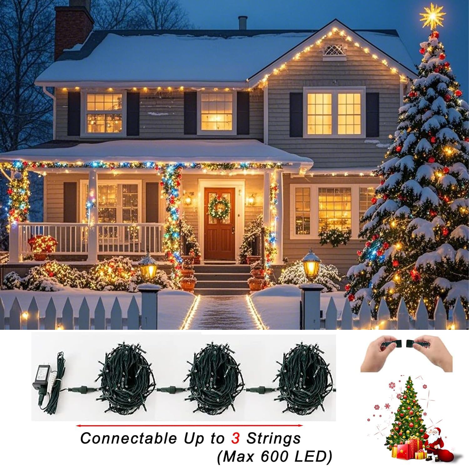 Color Changing Christmas String Lights With Remote  35 Colors 66Ft 200Led String Lights Outdoor Decoration  Connectable Fairy Lights Plug In For Xmas Tree Thanksgiving Christmas Decor  Green Wire