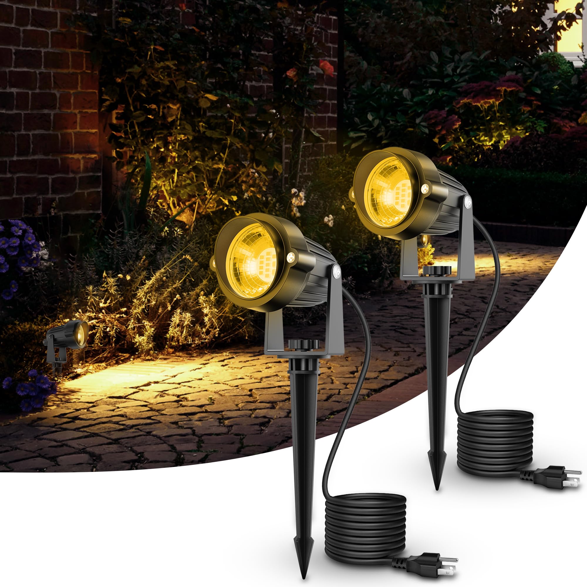 JandCase Outdoor Spot Lights, IP66 Waterproof, 3000K Warm White, 2 Pack, Aluminum, Cream, Model C-GKSD00102-2