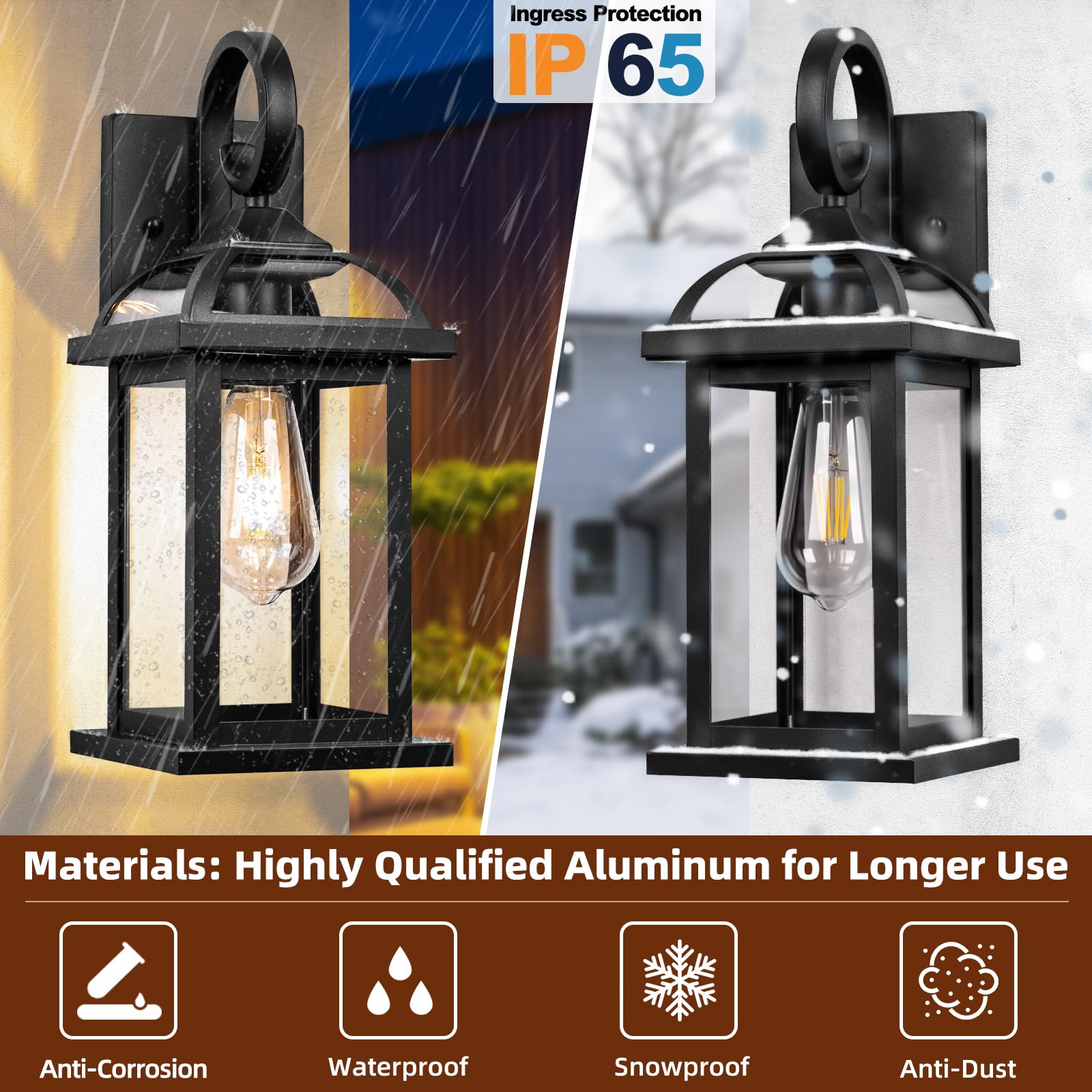 Roravilila Matte Black Outdoor Wall Lights 2-Pack, Ip65 Waterproof Aluminum Sconces