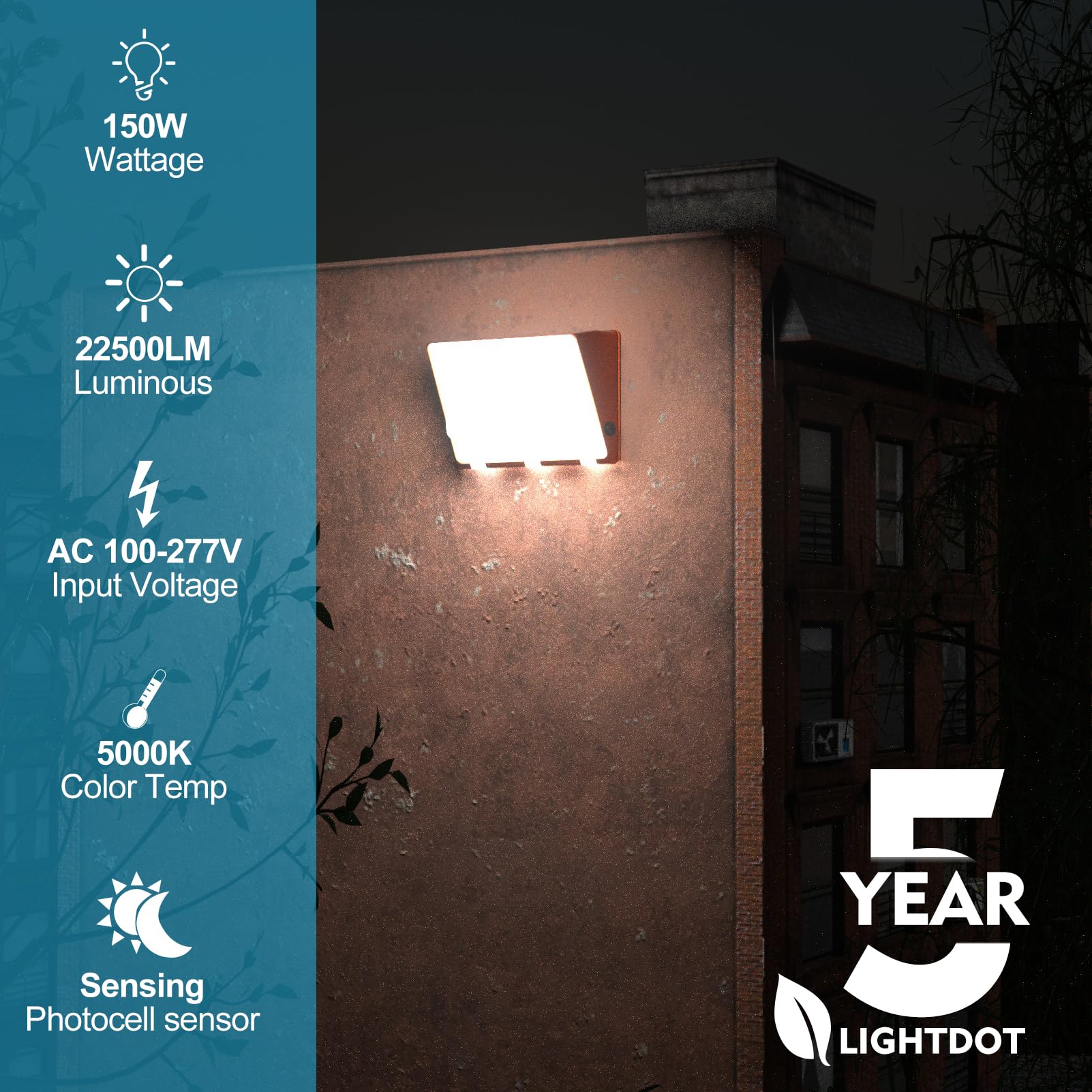 Lightdot LED Wall Pack Lights 150W, Dusk to Dawn, 22500Lm, IP65, 5000K, Orange, Model WPM-17-FL-N, 8