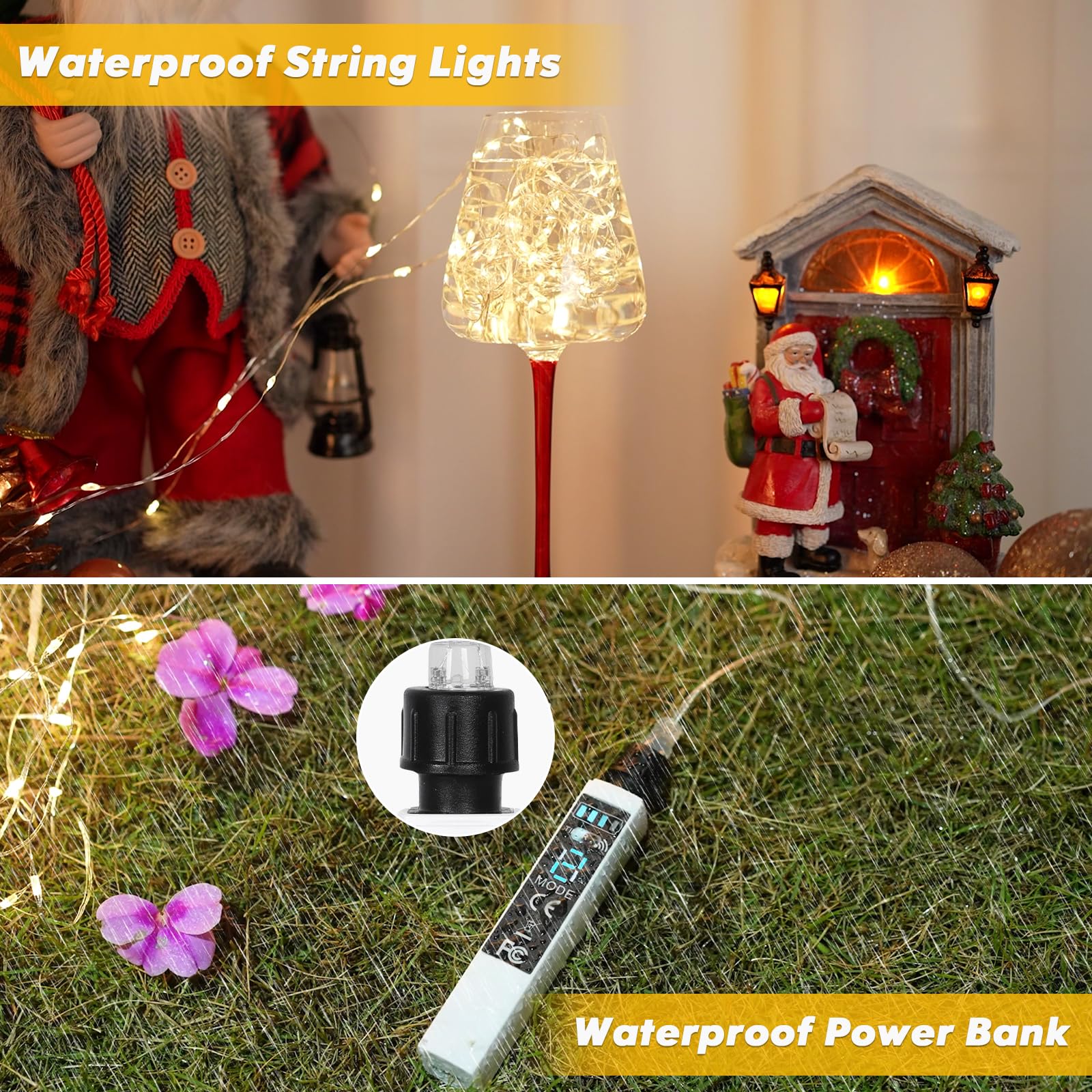 Lakumu 200 LED Rechargeable Fairy Lights, 132FT Warm White String Lights with Remote & Timer, Waterproof for Outdoor Use