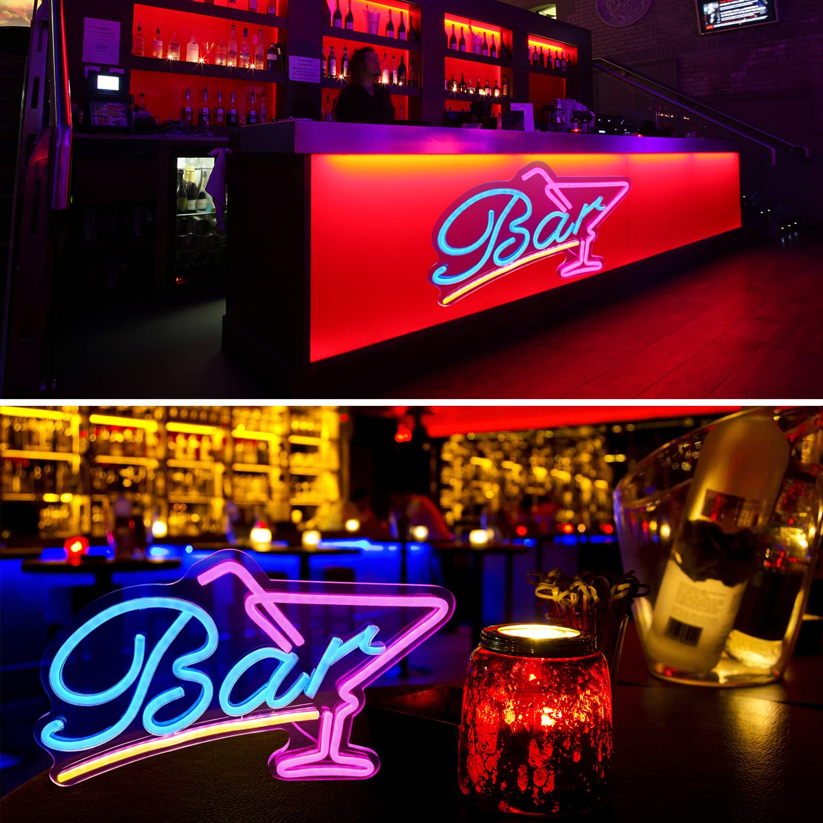 Pedaiah Bar Neon Sign - Acrylic LED Sign with Hanging Chain, USB Powered, 14.96x9.06 inches, Warm White Blue and Red