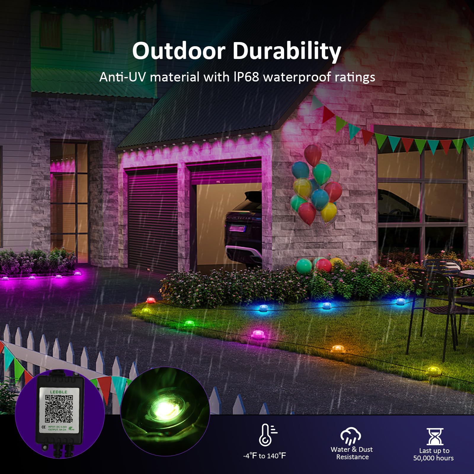 IVRICH 200FT Outdoor Ground Lights, Smart RGB Pathway Lights with APP/Remote Control, IP68 Waterproof, Music Sync, Timer Functio