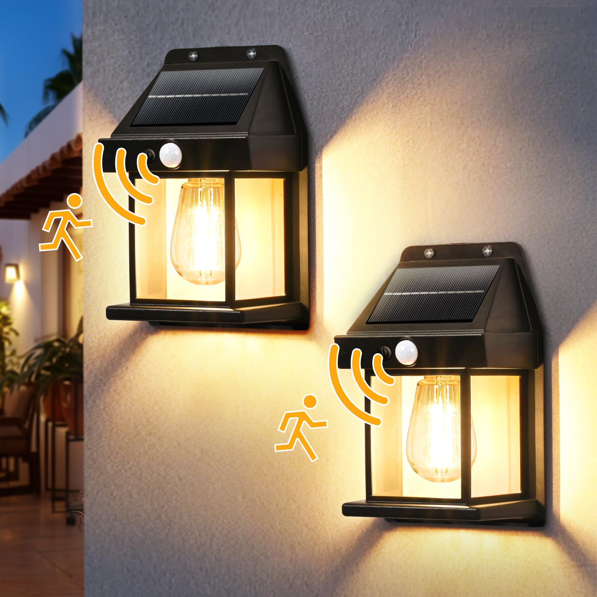 GIGALUMI Solar Wall Lights Outdoor, Dusk to Dawn Motion Sensor Lights Waterproof, 2 Pack Motion Sensor Solar Porch Lights with 3