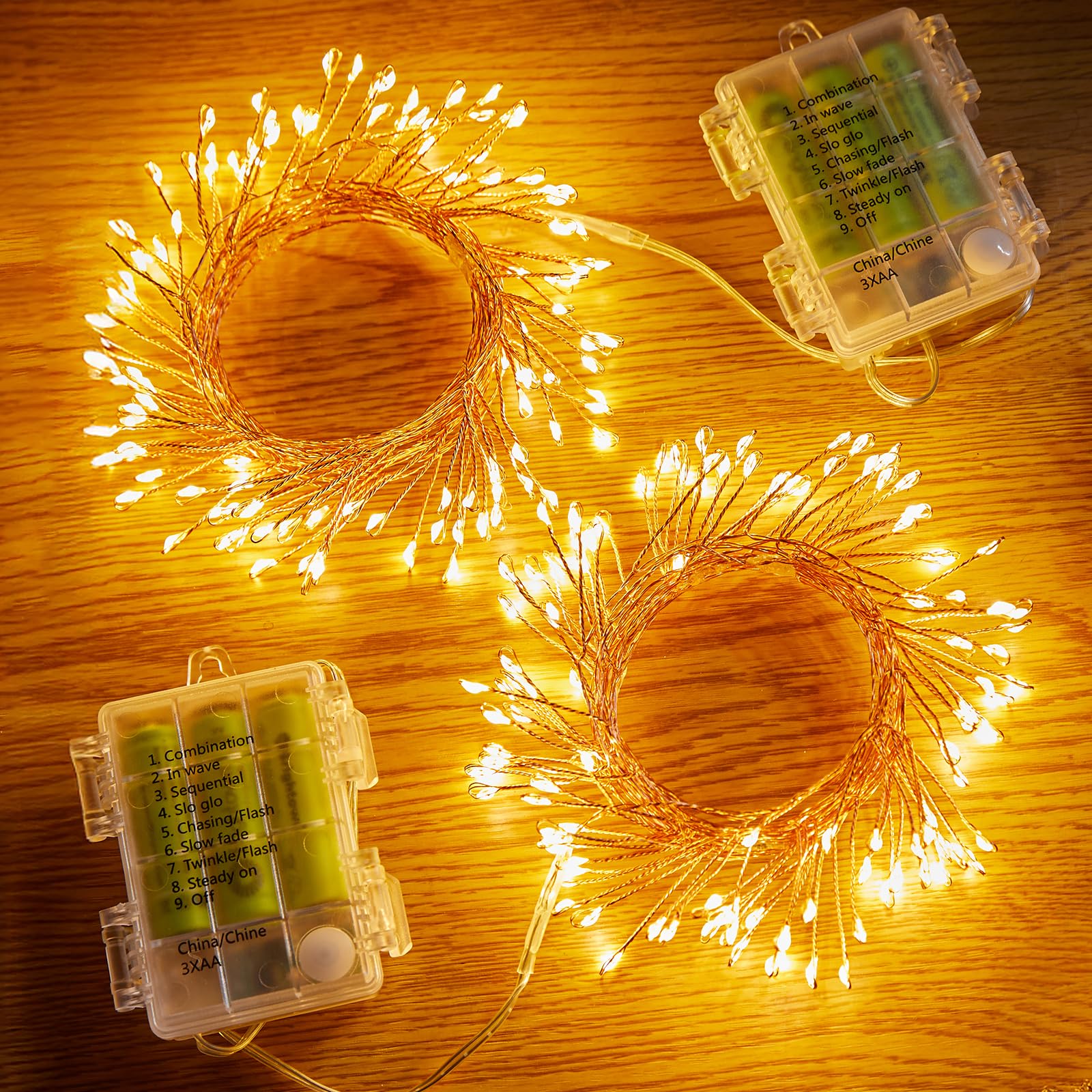 Outdoor Fairy Lights Battery Operated, 2 Pack Twinkle String Light with Remote, 5 Feet 60 LED Firecracker Starry Light for DIY Wreath Home Wedding Party Bedroom Mason Jar Holiday Christmas, Warm White