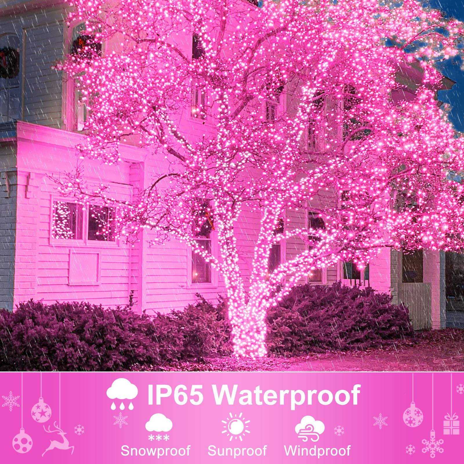 Christmas Lights Outdoor, 66Ft 200 Led Christmas Tree Lights With 8 Modes Waterproof, Plug In Green Wire Connectable Twinkle Str