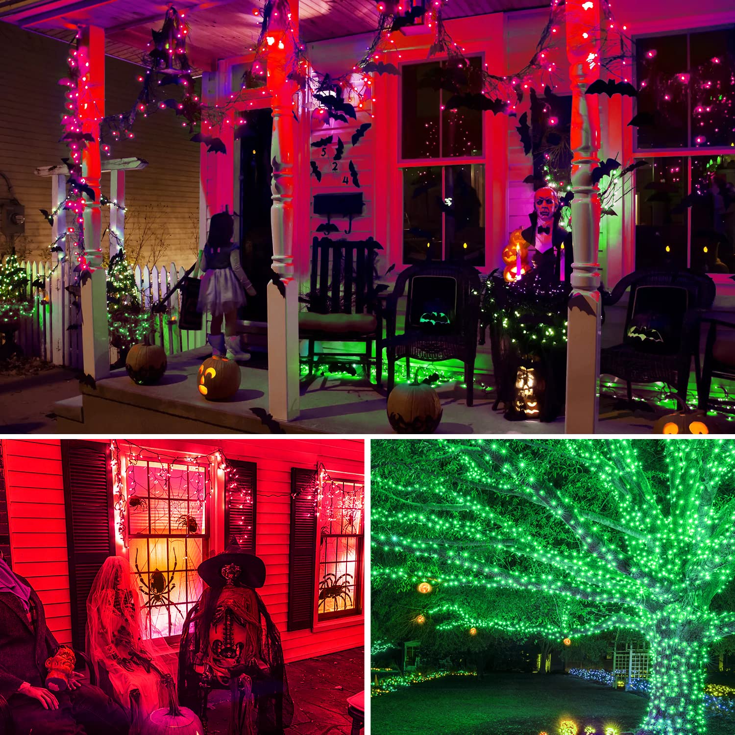 Jmexsuss 91.5Ft 250 Led Color Changing Halloween String Lights, 15 Modes Red & Green Halloween Lights Outdoor Waterproof With Music Modes, Remote Control Halloween Tree Lights For Halloween Decoration