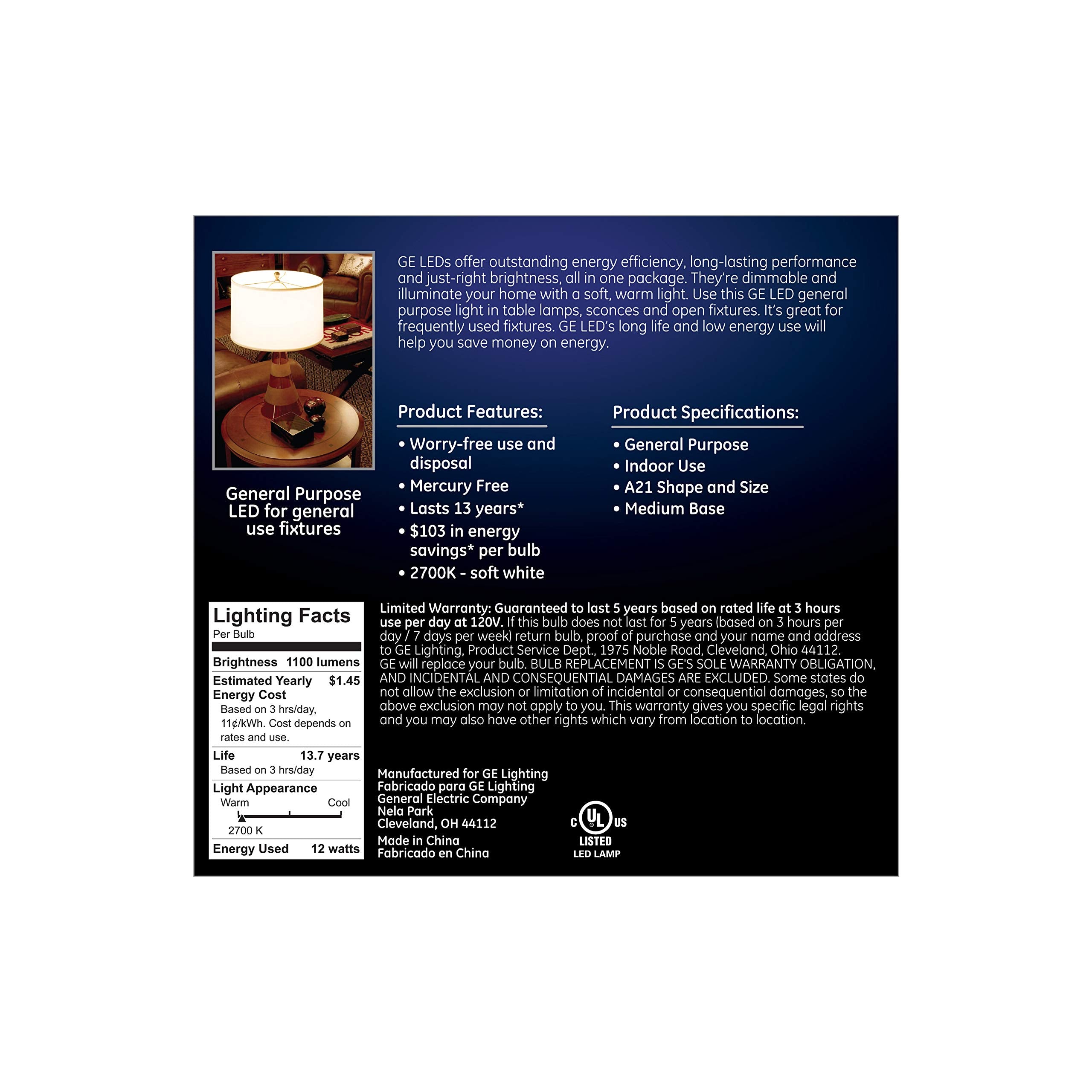 Ge 65943 Led A19 Light Bulb With Medium Base, 14-Watt, Soft White, 2-Pack, 2 Count