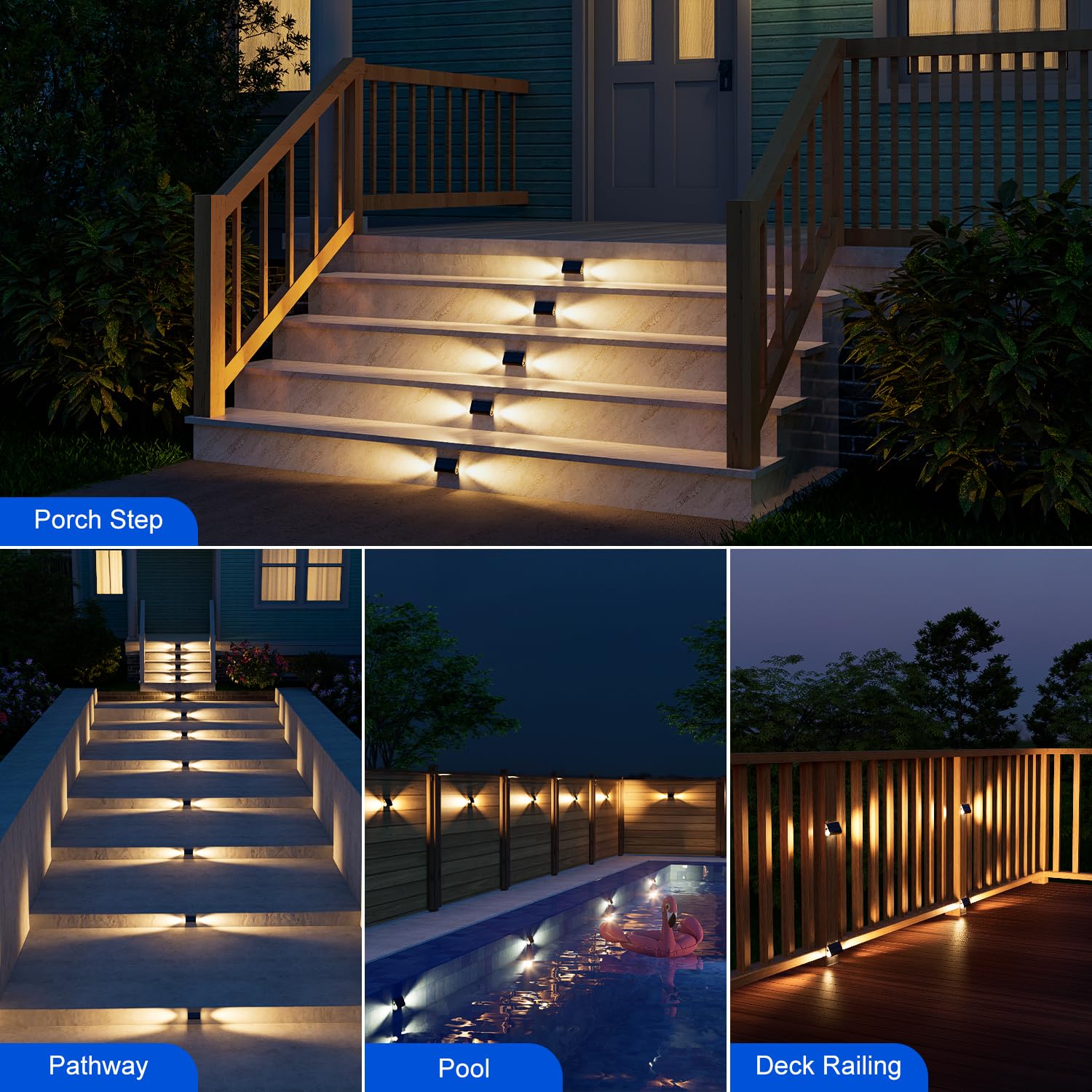 6 Pack Solar Powered Step Lights Outdoor Waterproof Led For Deck Stair Safety Outside Decorative Lamp For Yard, Patio, Porch Rai