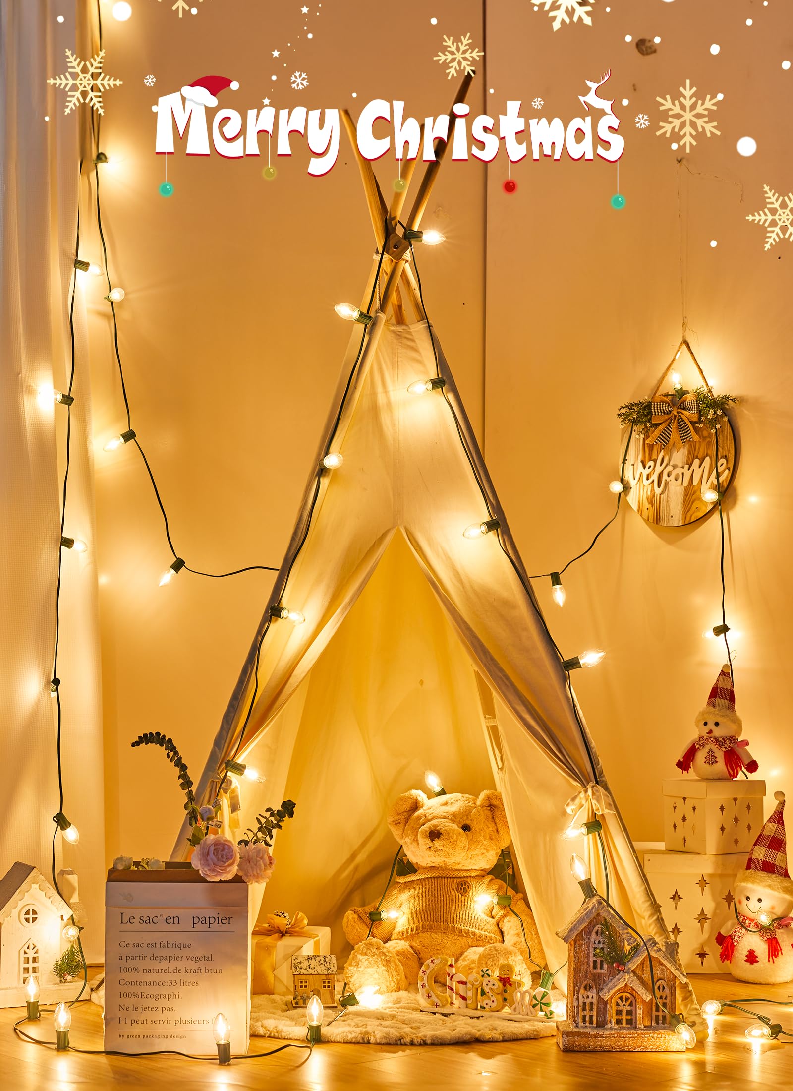 Vintage C9 Led Christmas Lights Outdoor, 200 Feet C9 String Lights With 100 Shatterproof C9 Bulbs, Waterproof Connectable Christ