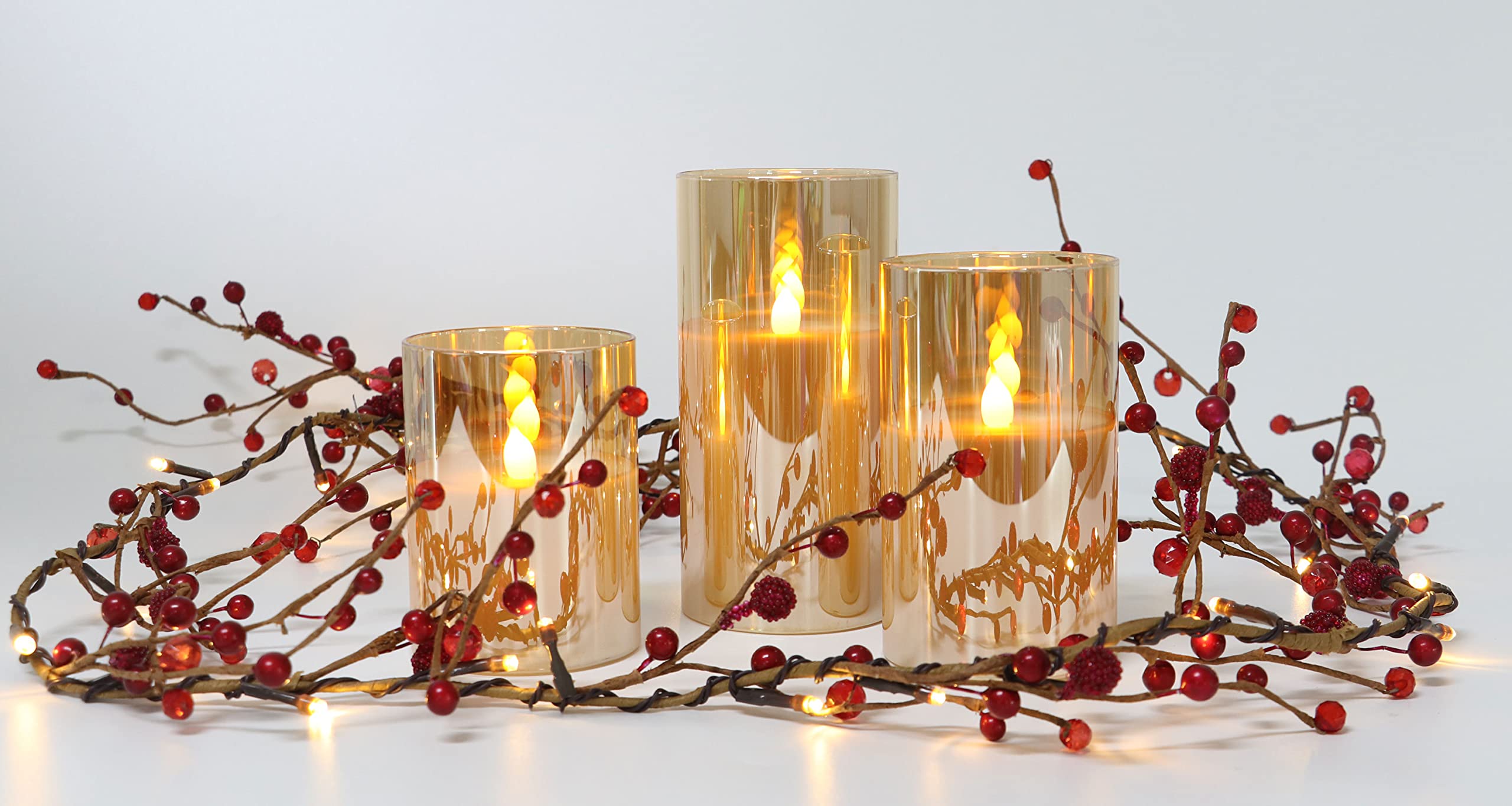 Set Of 2 Red Berry Brunch Pre-Lit Garland With 30Led Lights, Battery Operated Fairy String Lights With Timer Function For Christmas Mantle Decoration - 5.9Ft