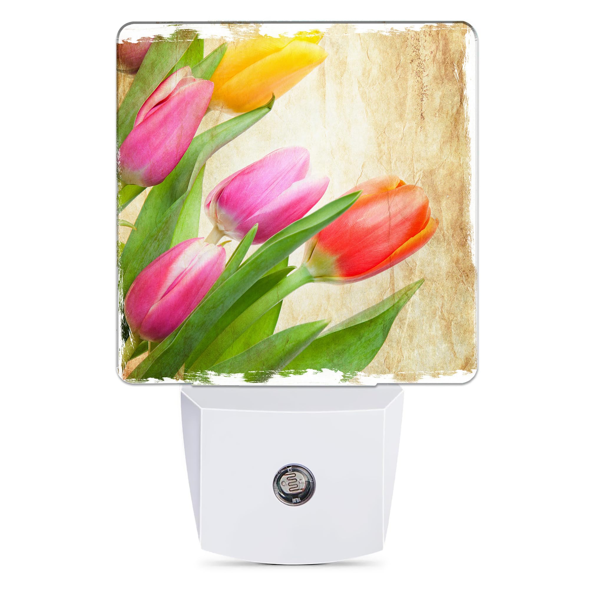 Jopowide Vintage Tulips Night Light Plug In Wall Lamp Smart Dusk To Dawn Sensor For Home Decorative  Kids Room Bedroom Bathroom Kitchen Hallway Gifts