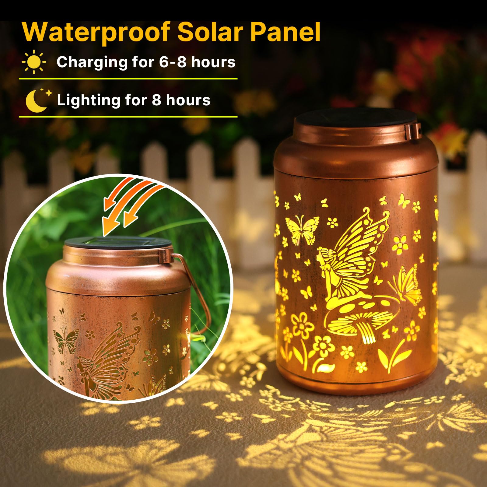 2 Pack Fairy Solar Lanterns Outdoor Waterproof Hanging Butterfly Solar Lights Metal Solar Decorative Led Lanterns Outside Gifts