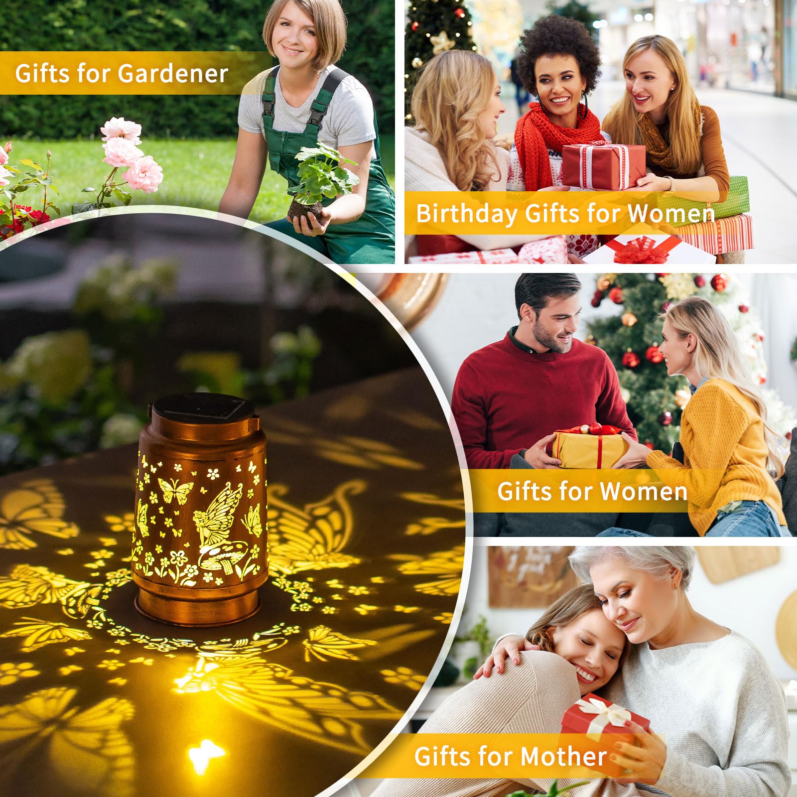 2 Pack Fairy Solar Lanterns Outdoor Waterproof Hanging Butterfly Solar Lights Christmas Gifts For Women Mom Metal Solar Decorative Led Lanterns Outside For Garden, Yard, Patio, Lawn, Porch, Backyard