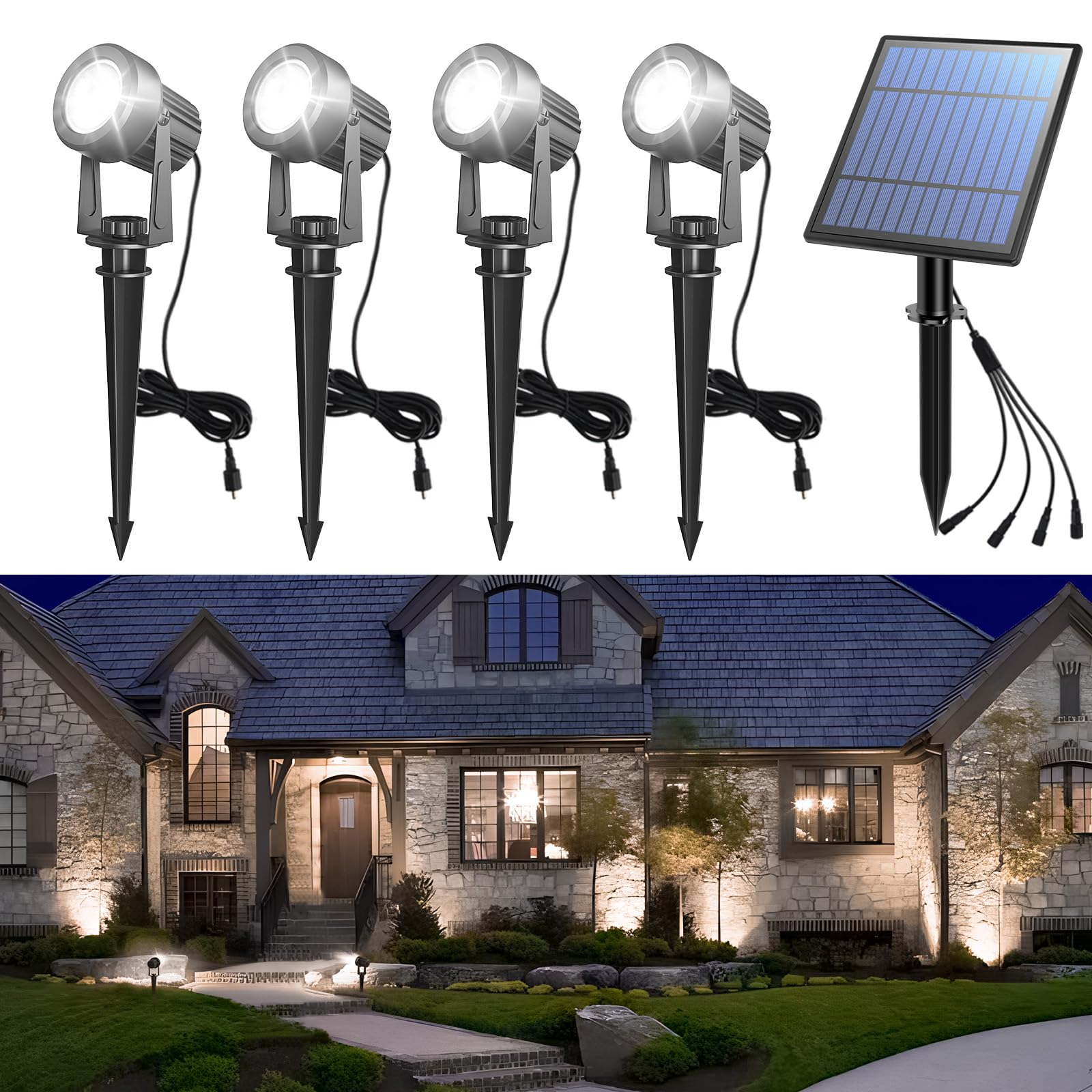 APONUO Solar Spot Lights Outdoor, 4-in-1, IP65 Waterproof, Cool White, 9.8ft Cable, Model 18145BDR