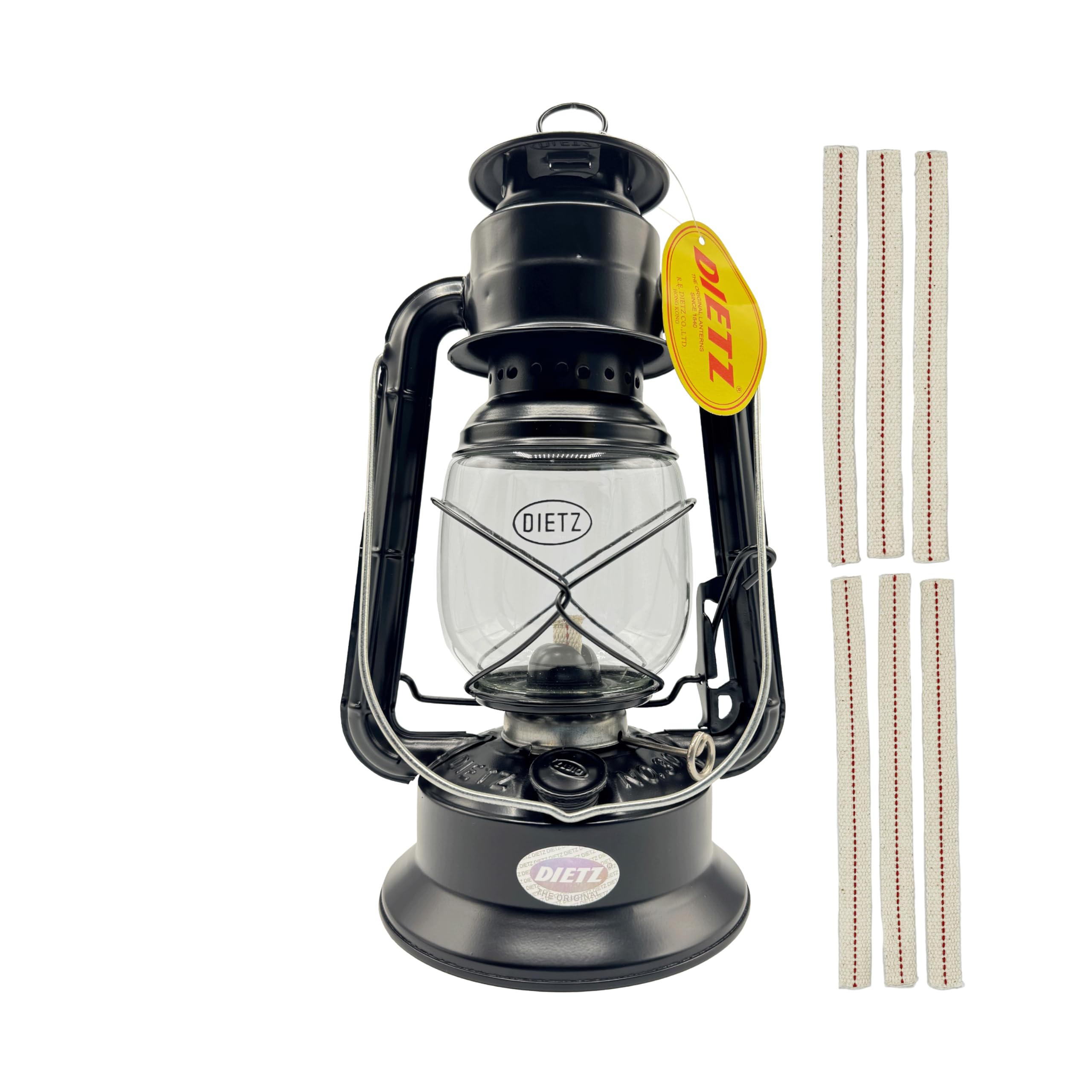 Light of Mine - Dietz #30 Little Wizard Black Oil Lantern Bundle Including 6-Pack of 100% Cotton 5/8 Replacement Wick Strips (#3