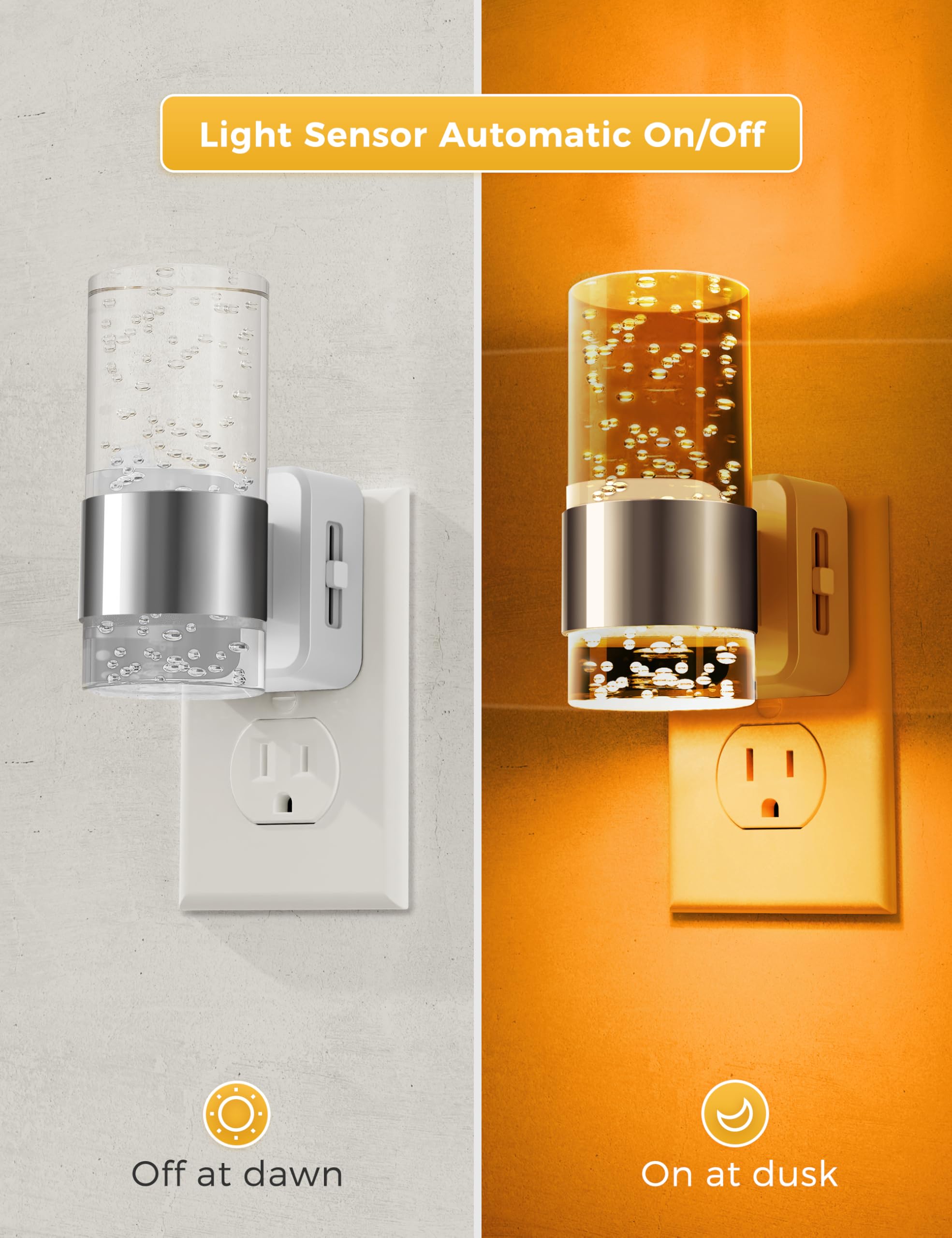 L LOHAS LED Night Light - Dimmable Plug-in Acrylic Nightlight, 0-100 LM Brightness, Amber, Dusk to Dawn Sensor, Model A-GY19707DCH2