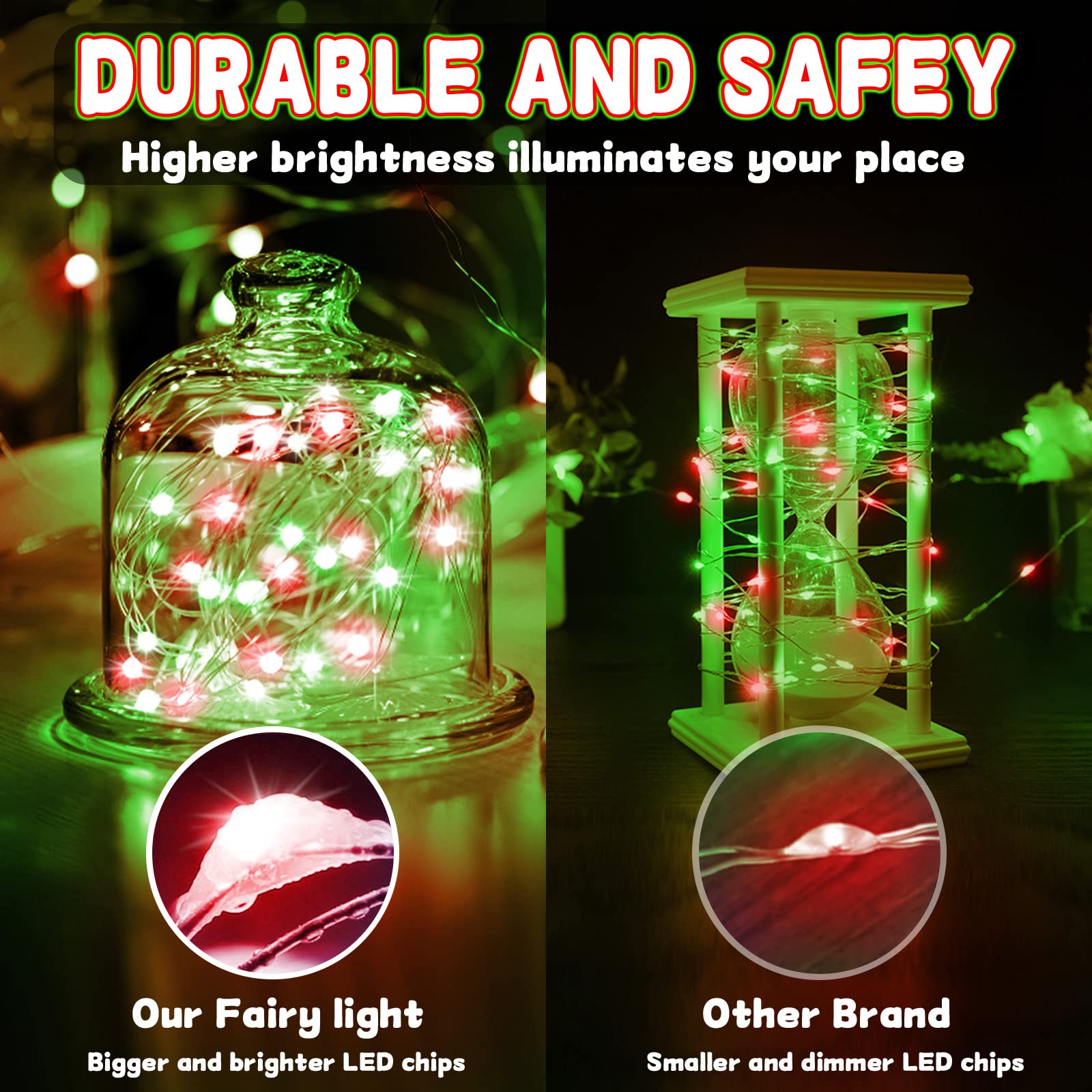 Smacen Led Fairy Lights 100Ft Red And Green Christmas String Lights Indoor Outdoor  Waterproof Copper Wire Starry String Lights Plug In For Wedding Holiday Party  Bedroom  Christmas D?Cor (Red &Green)