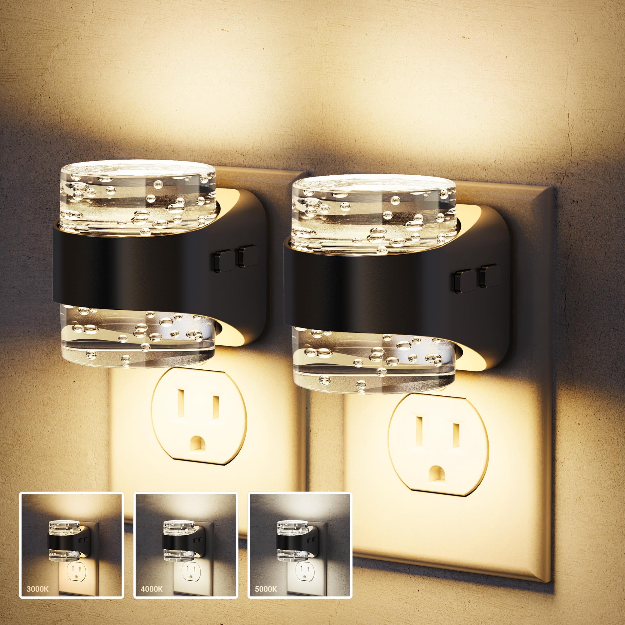 JandCase LED Night Light  Bubble Night Lights Plug into Wall  [2 Pack]Night Light 3000K/4000K/5000K & 3 Brightness Levels  Dimmable Nightlight with Dusk to Dawn Sensor for Bathroom Hallway Bedroom