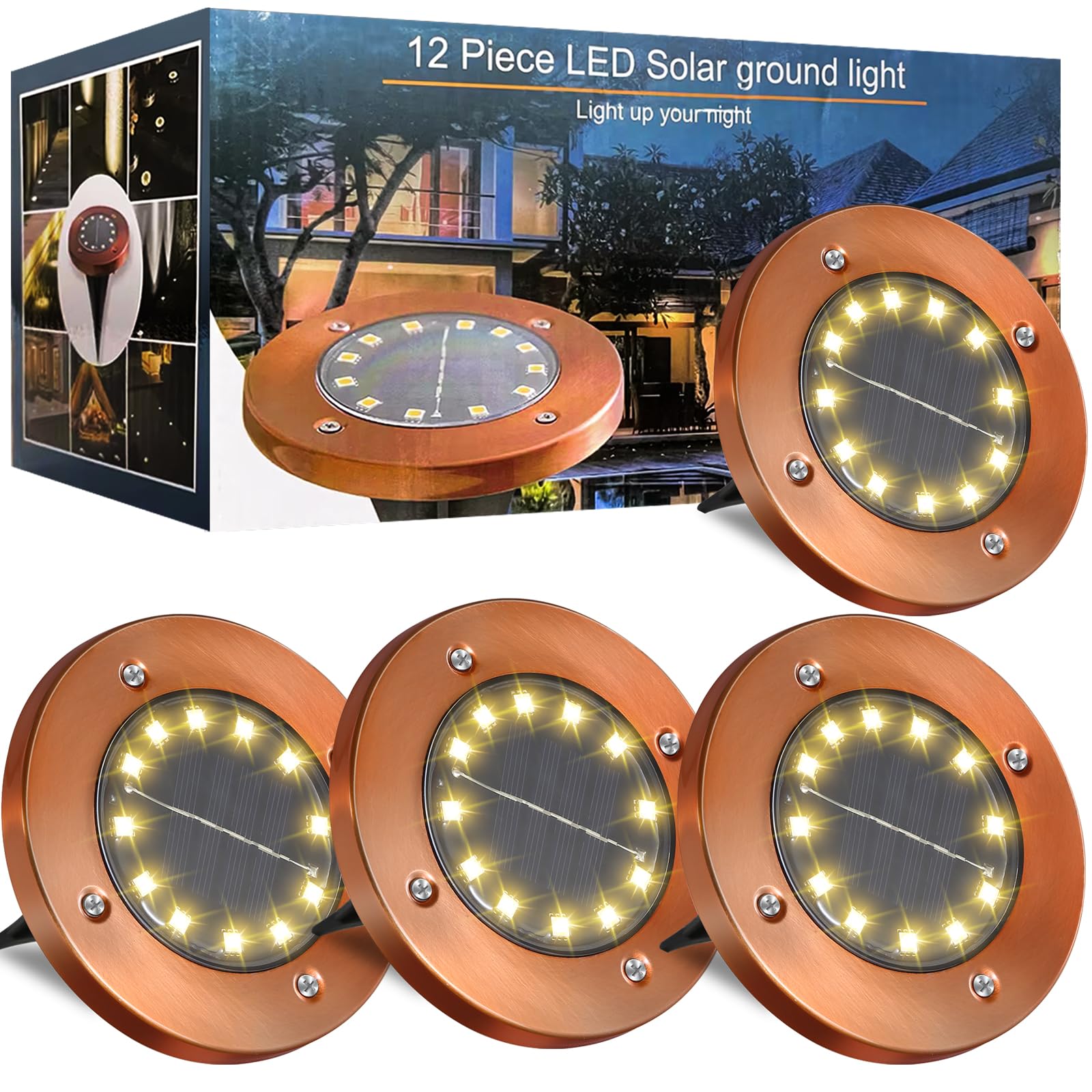 Jkimk Solar Ground Lights Outdoor Waterproof Flat Solar Lights Garden Solar Disk Lights Outdoor Floor Lights 12 Led 4 Pack For Garden Patio Pathway Landscape Driveway Yard Path Decor
