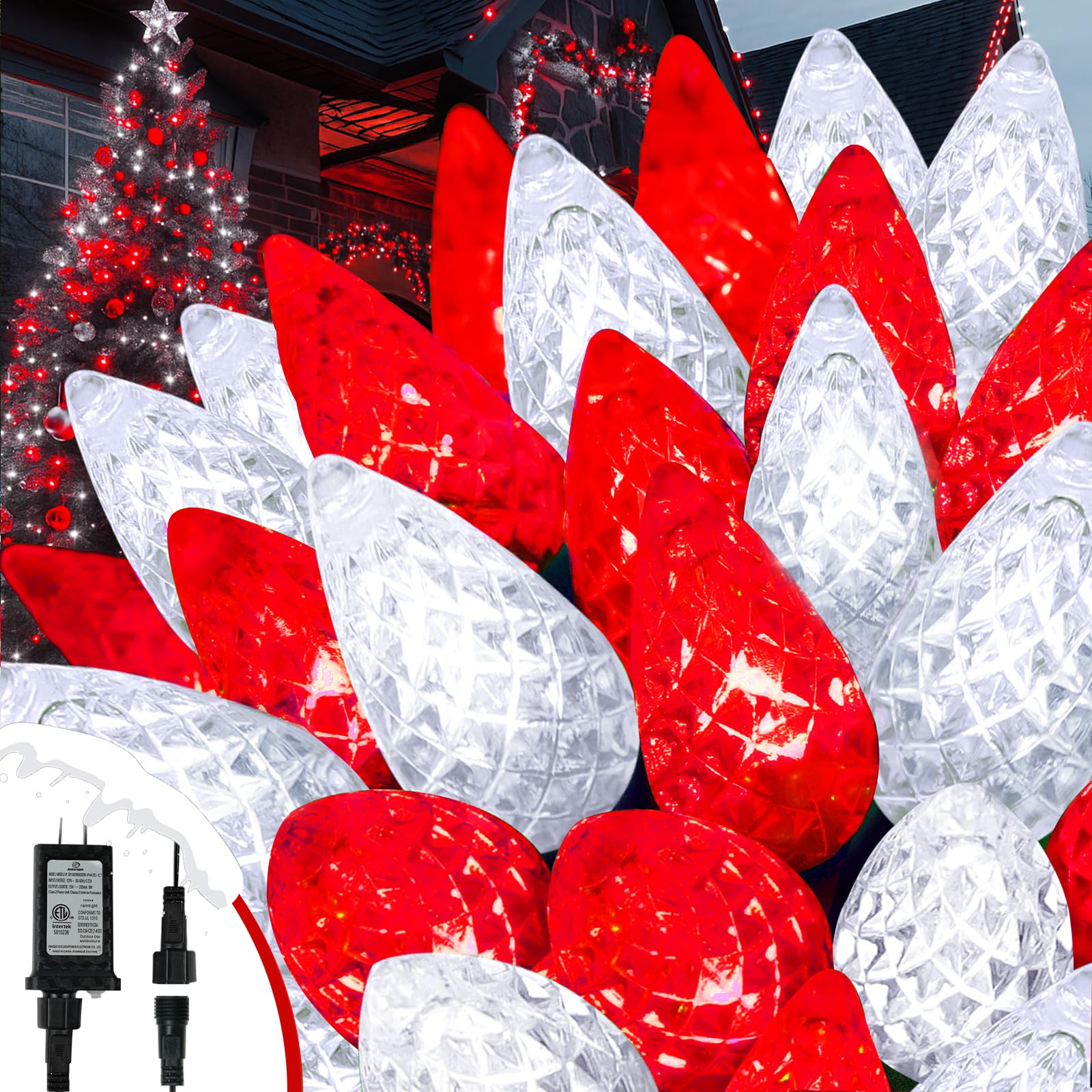 Upgraded 250 Led C6 Connectable Christmas String Lights Red And White  82Ft Waterproof Christmas Twinkle Light Outdoor  Plug In Fairy Lights Indoor With 13 Modes & Timer For Christmas Tree Decorations
