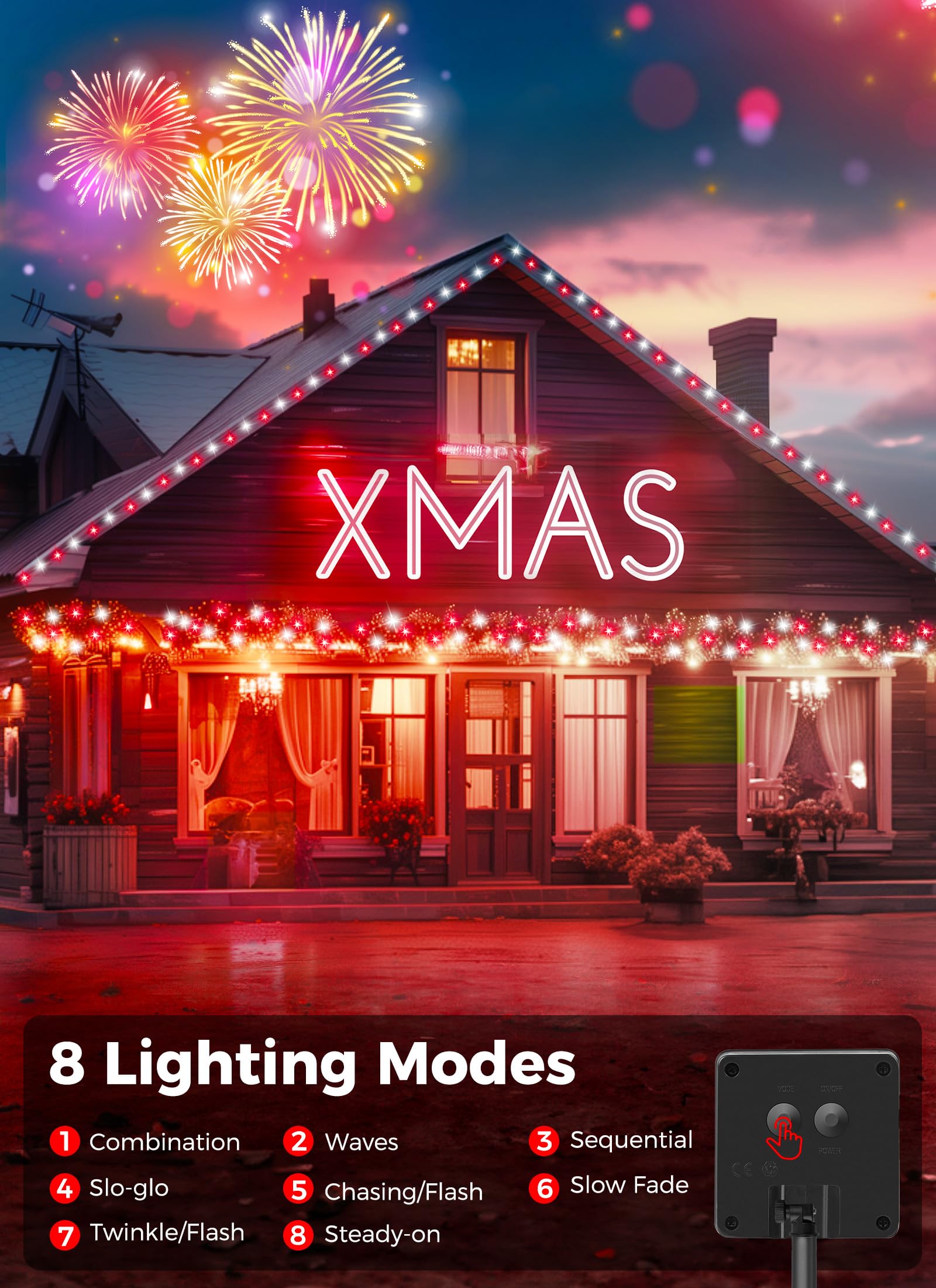 Minetom Solar Christmas Lights Outdoor Waterproof, 2 Pack Total 80Ft 200 Led Solar Lights With 8 Modes, Solar Christmas Outdoor Decoration, Solar String Lights For Outside House Tree,Red & Pure White