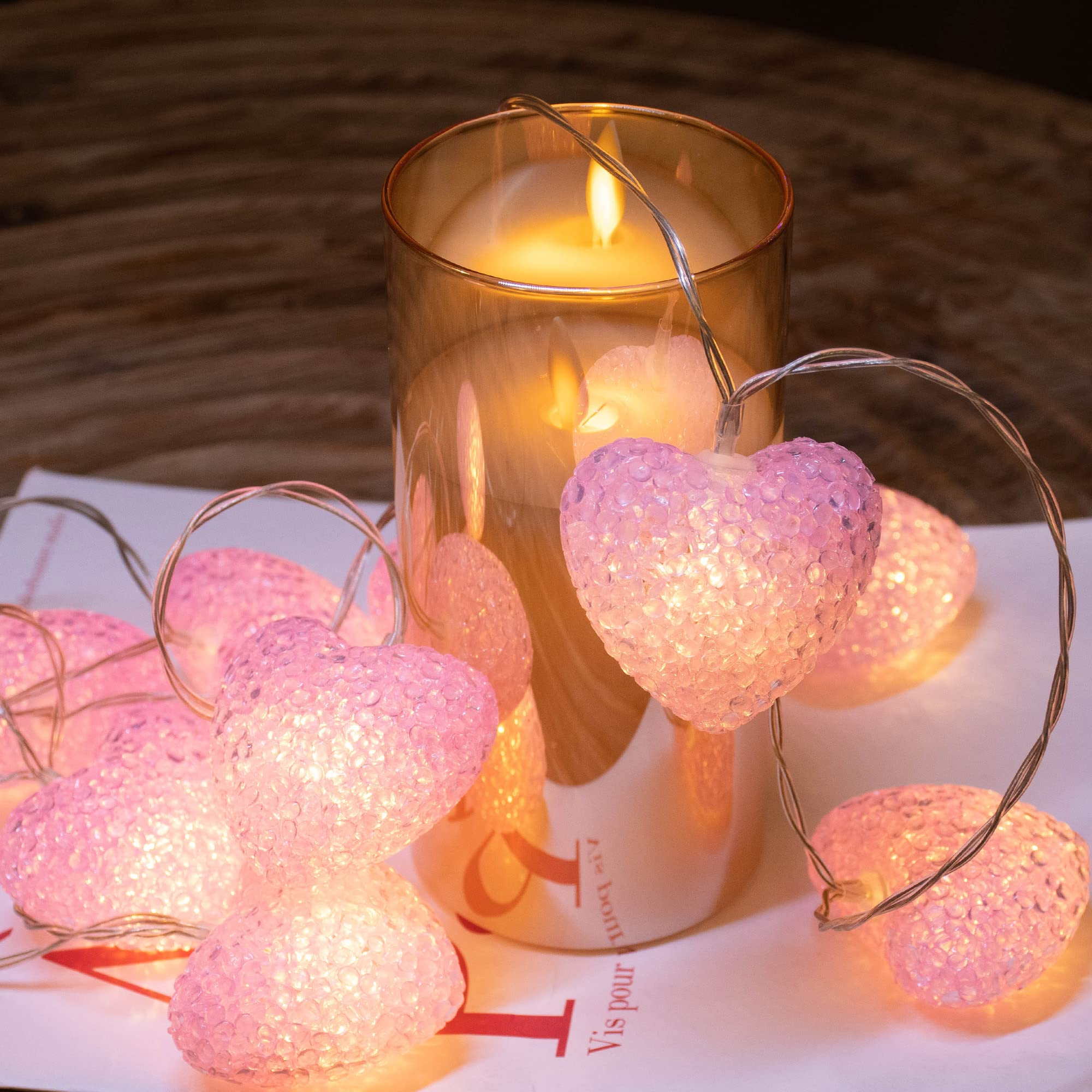 Yolight Pink Heart String Lights, 6.5Ft 10 Led Valentines Lights Battery Operated With Timer, Heart Decoration For Home Window Girls Room Wedding Party Mother'S Day(Warm White)