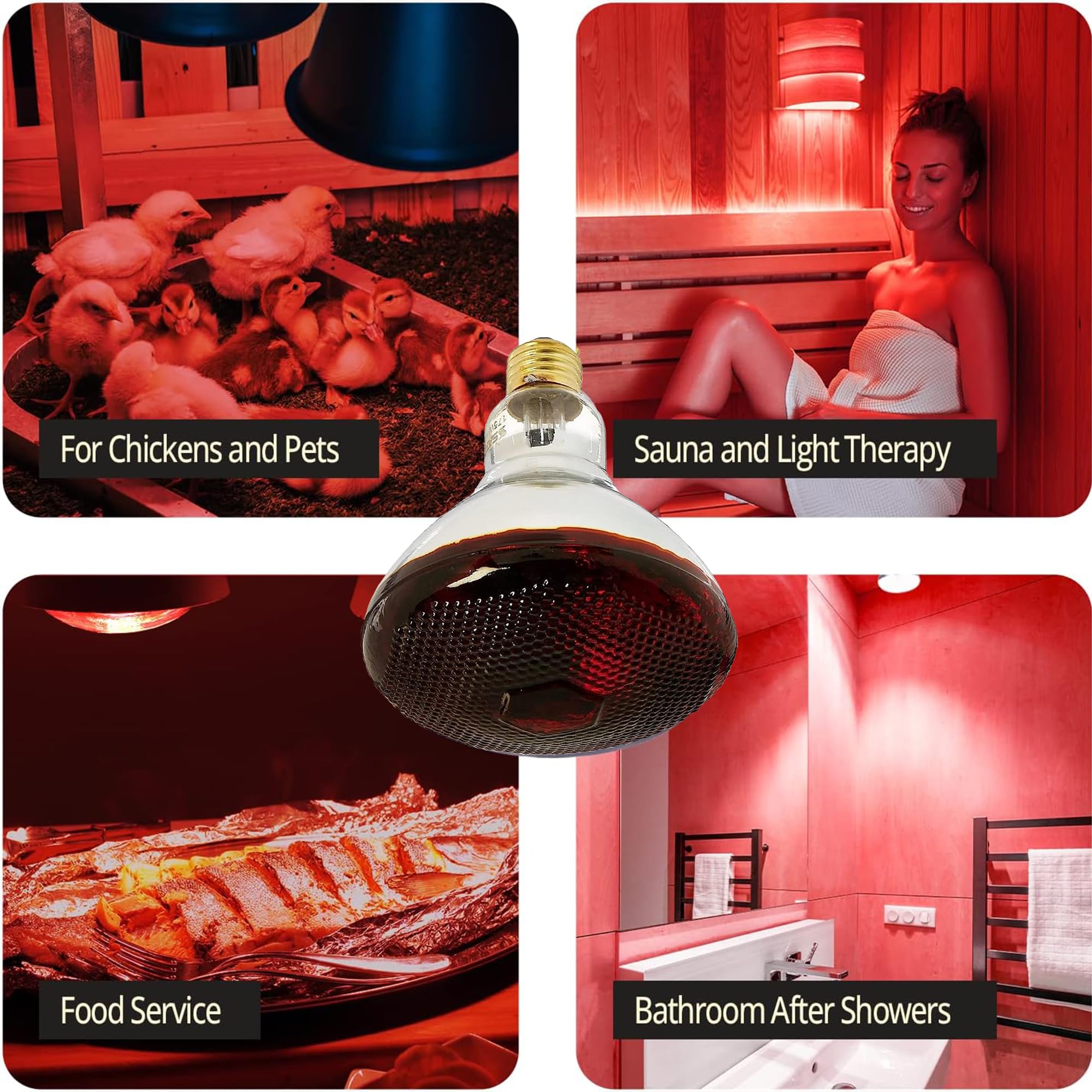 250 Watts R40 Red Heat Lamp Light Bulbs Infrared Flood Reflector Incandescent Spotlight For Food Service, Brooder Bulb, Chicken, Pet, Bathroom, Light Therapy 250R40/Hr Medium E26 Base 1 Pack