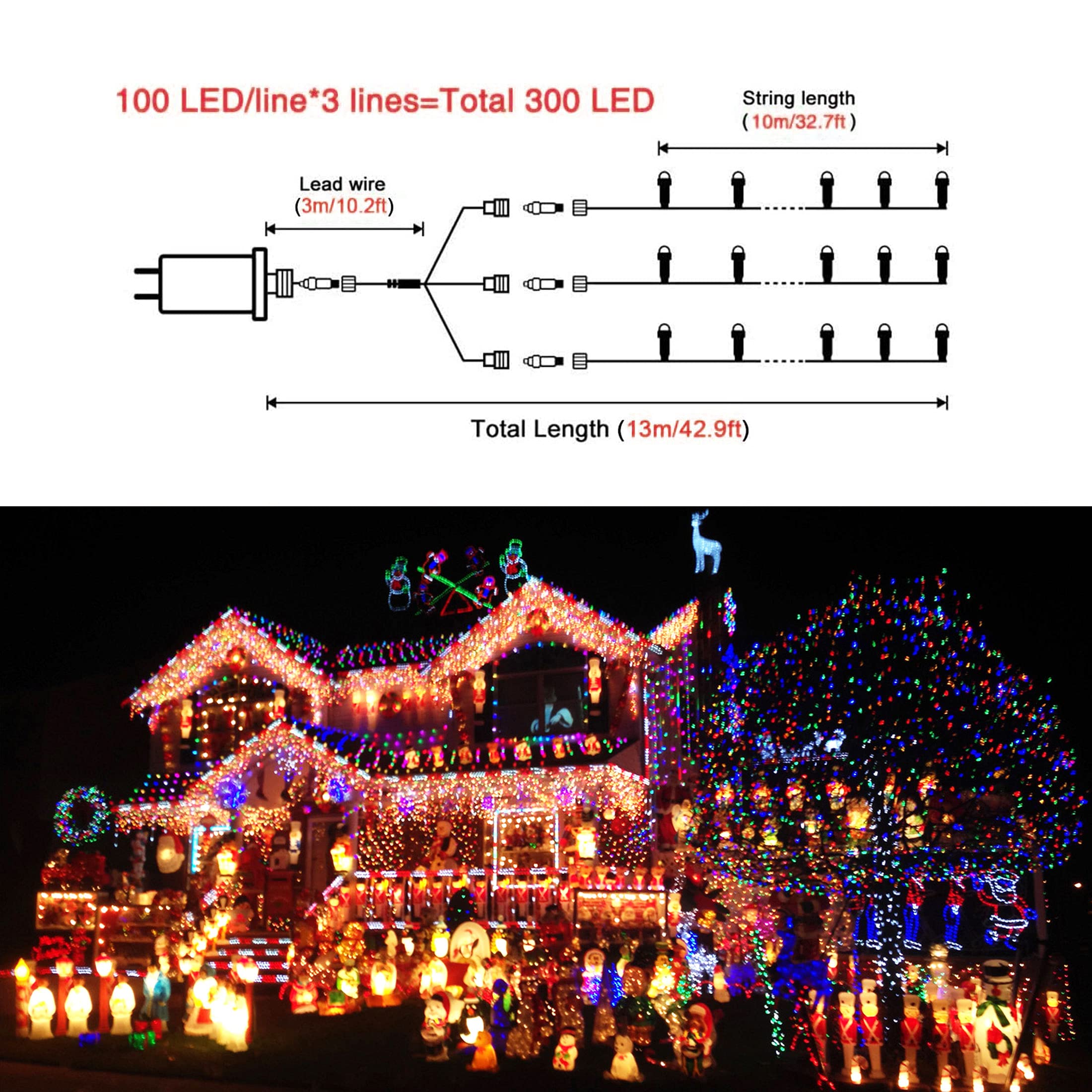 Jmexsuss 300 Led Multicolor Christmas Lights - Waterproof Twinkle Fairy String Lights For Indoor/Outdoor Holiday Decor