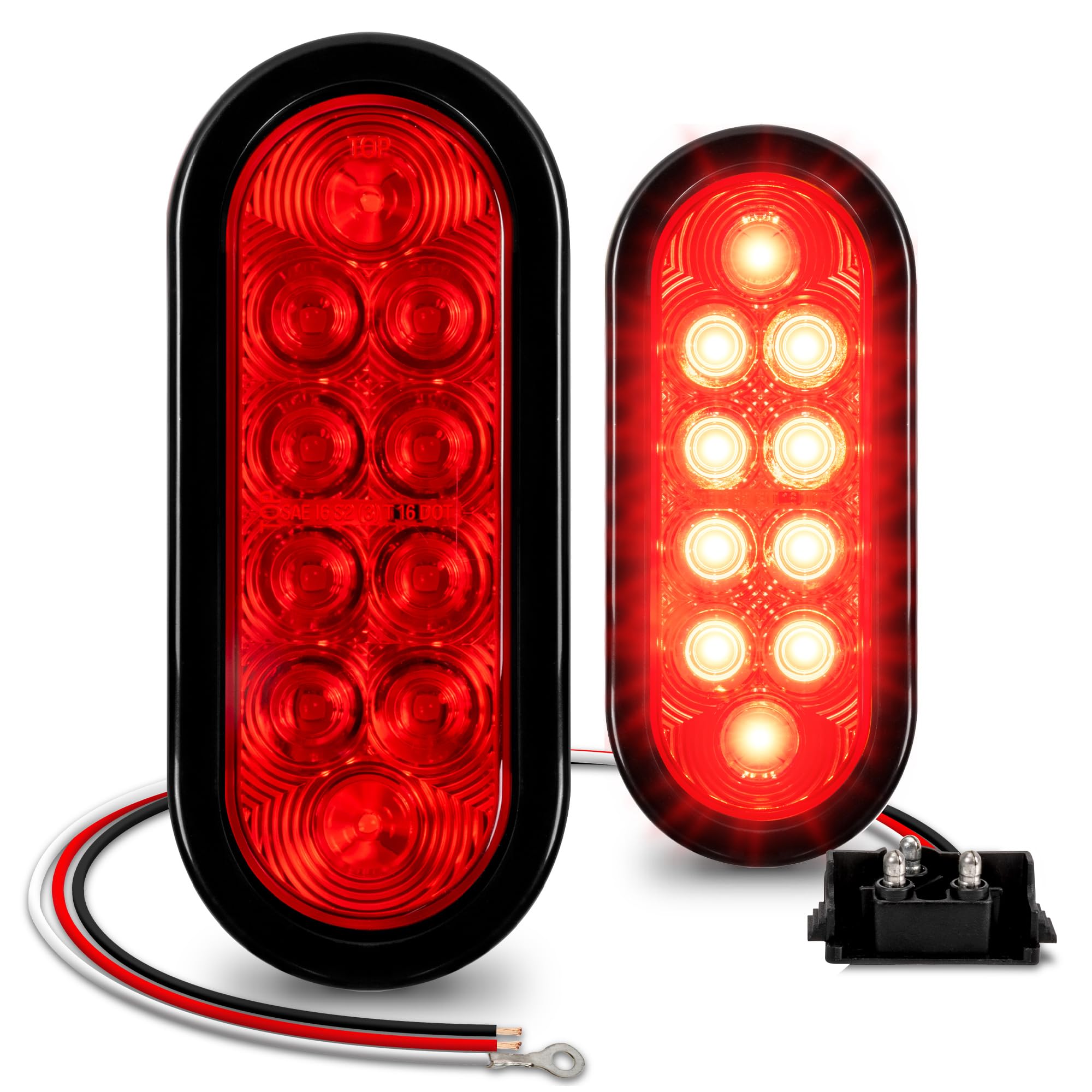 True Mods 2Pc 6&quot; Red Oval Led Trailer Tail Light Kit [Dot Fmvss 108] [Sae S2Tsi6P2] [Grommet & Plug] [Ip67 Waterproof] [Stop Turn Tail] Trailer Brake Lights For Boat Trailer Rv Trucks
