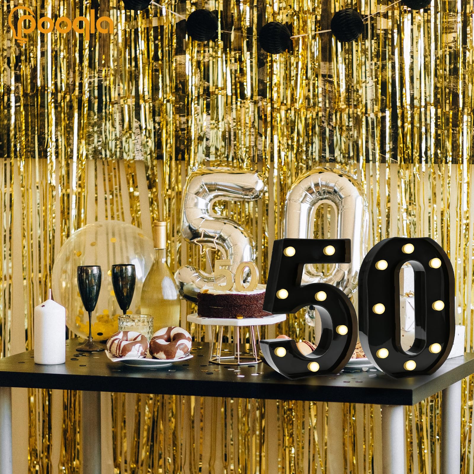 Pooqla Decorative Led Light Up Number Letters, Black Plastic Marquee Number Lights Sign For 50Th Birthday Party Wedding Decor Battery Operated Black Number 50