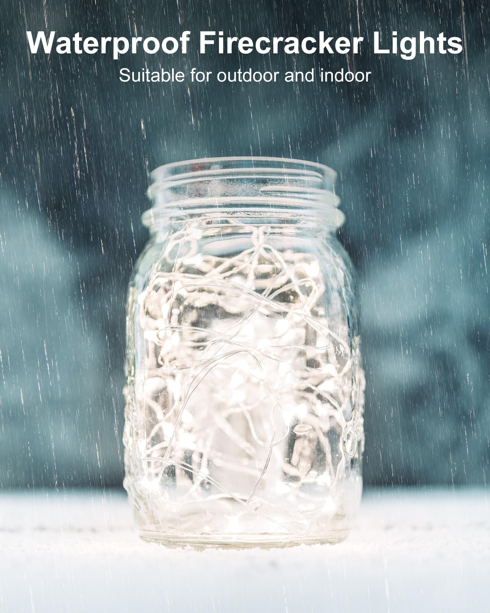 4 Pack Fairy Lights Battery Operated, Twinkle String Lights Waterproof Silver Wire 5 Feet 60 Led Firecracker Starry Lights For Diy Wreath Wedding Party Bedroom Mason Jar Holiday Christmas, Pure White