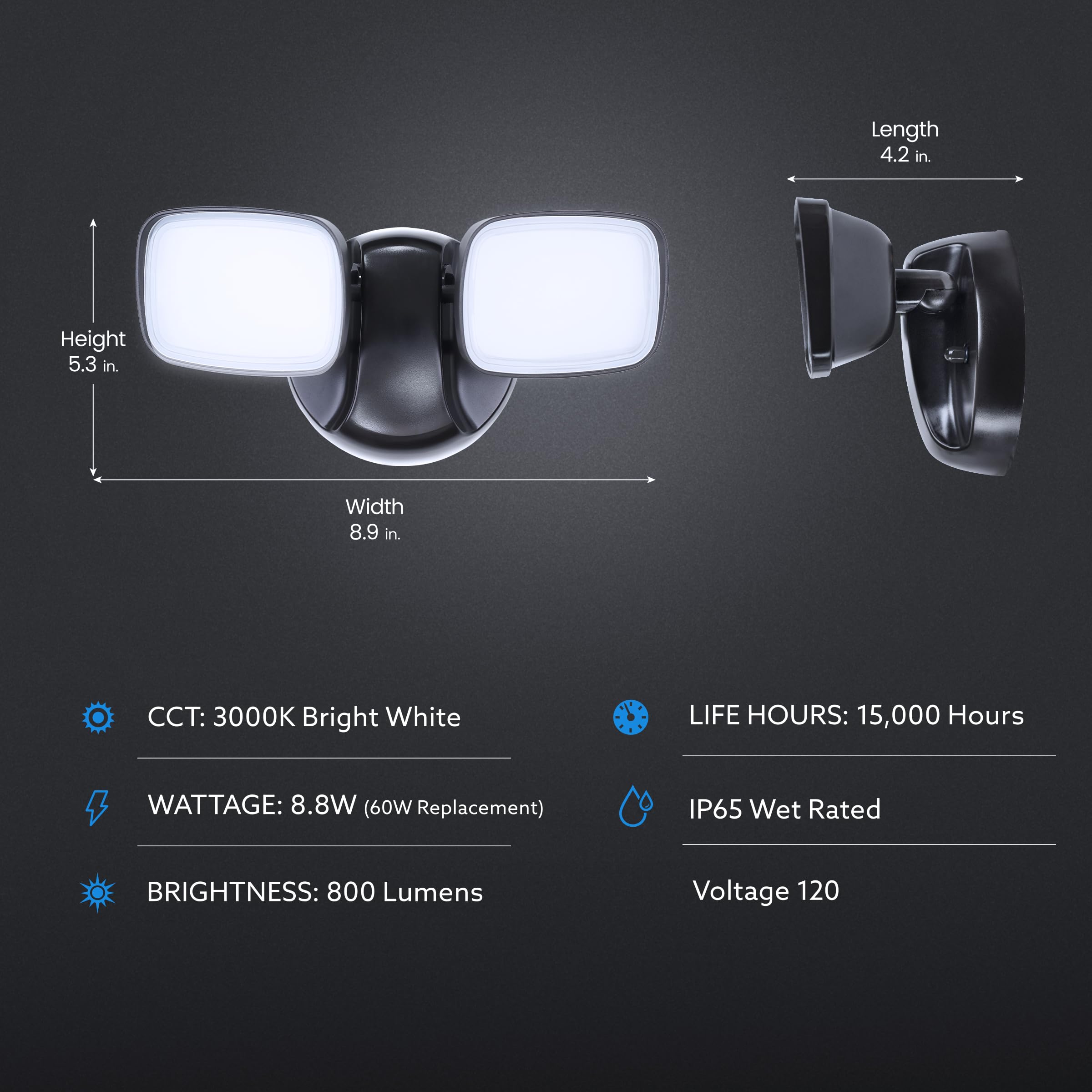 Feit Electric LED Security Outdoor Light, 28W, 2000 Lumens, 5000K, Adjustable Dual Head, Bronze, Model S9DFL/850/BZ/V1