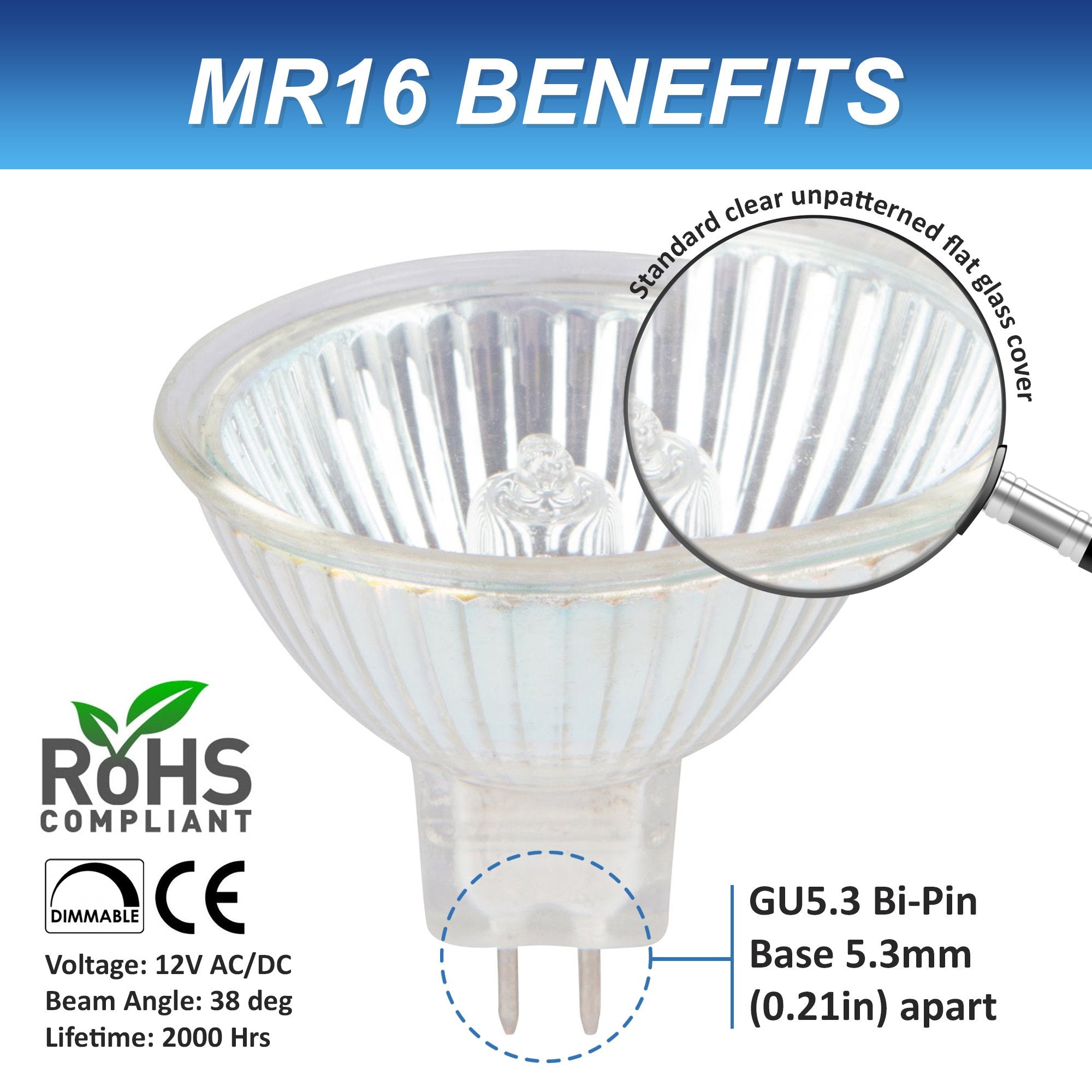 Simba Lighting Halogen Mr16 20W 12V Light Bulbs (10 Pack) For Landscape, Track Lights, Fiber Optics, Desk Lamps, Bab C Spotlight